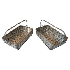 Antique 1900 ‘Pair of Presentation Baskets in Silvered Metal from Parisian Palace