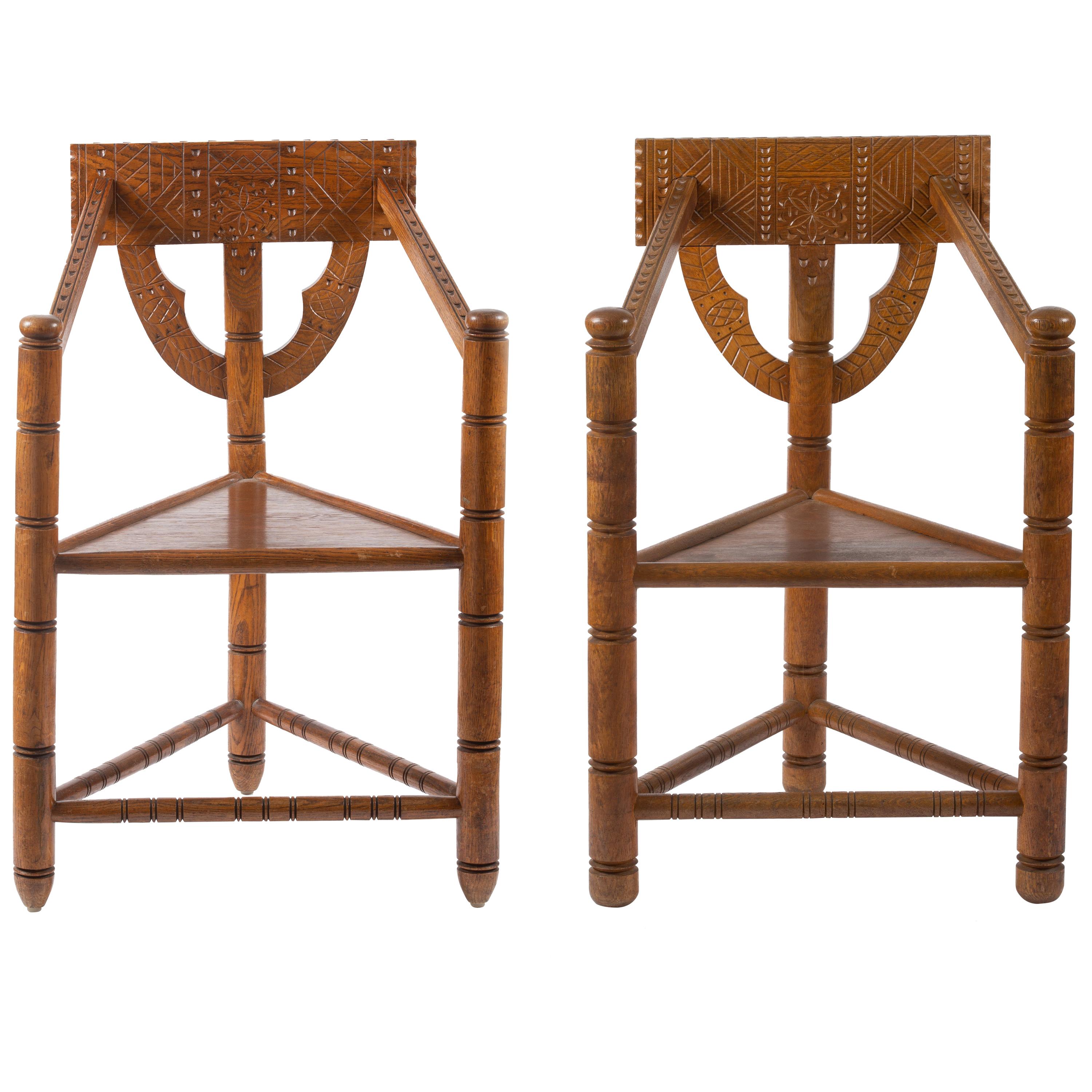 1900 Pair of Swedish Carved Ornament Wooden Armchairs
