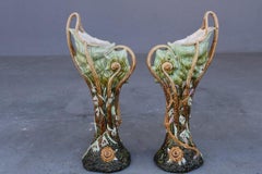 1900 Pair of Vase "barbotine" with Octopus and Shellfish