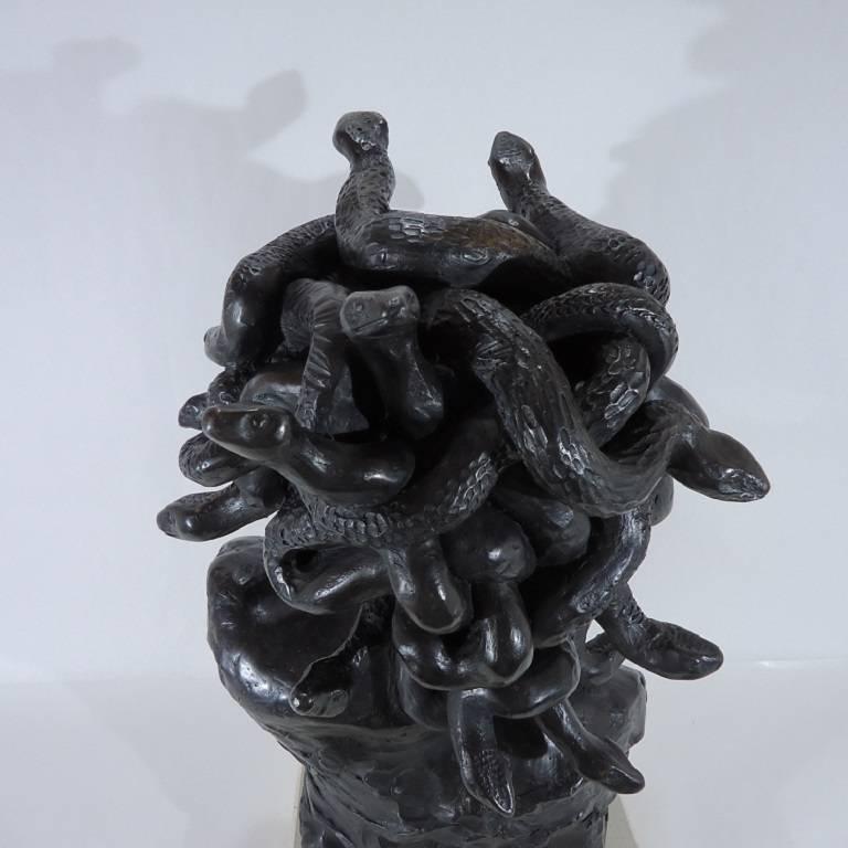 1900 Paul Debois Liberty Decò Bronze Sculpture Gorgon Medusa In Excellent Condition For Sale In Chisinau, MD