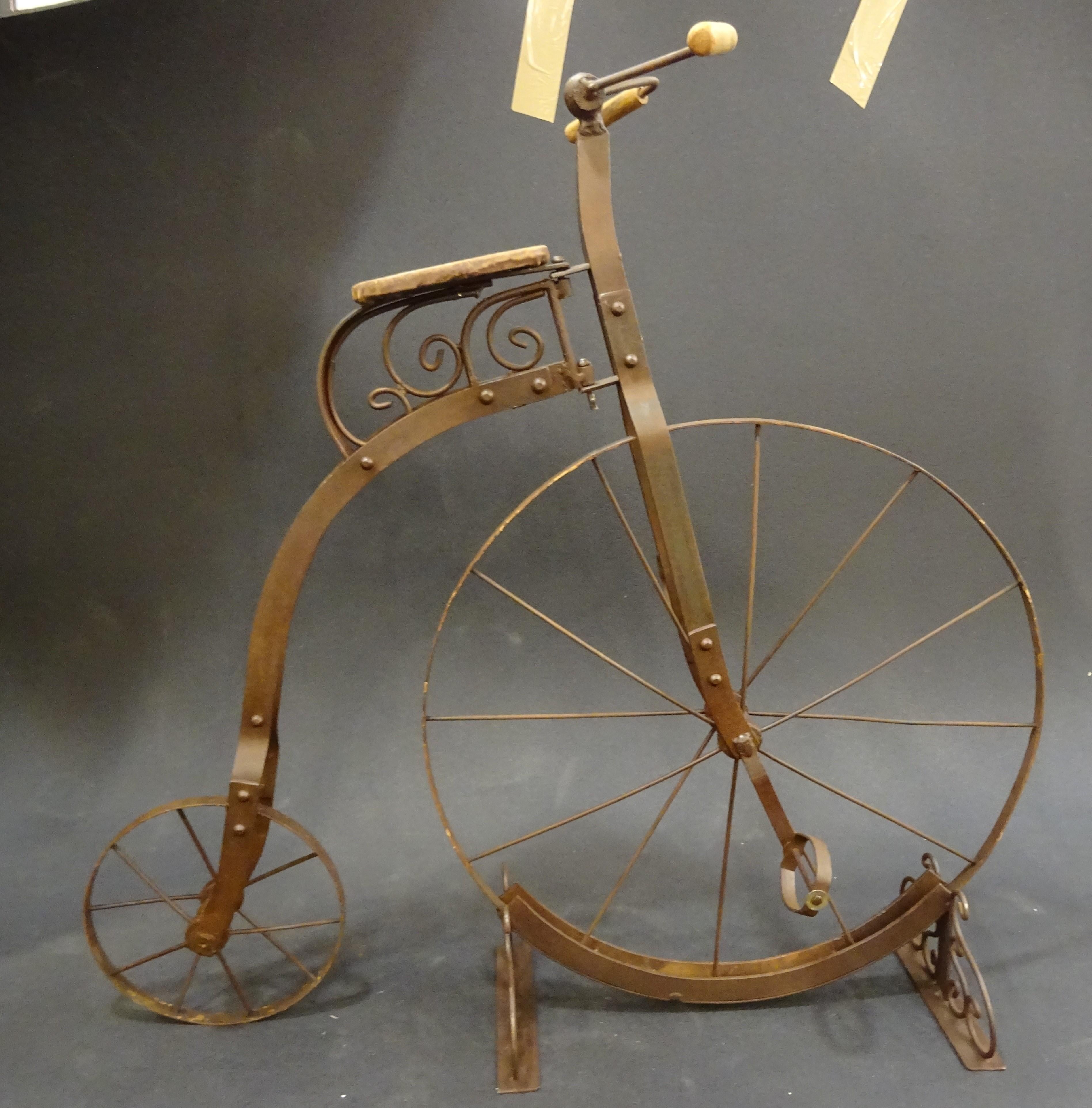 1900 Penny-Farthing English  Bycicle , Wrought-Iron, Wood, Leather, for Children 8