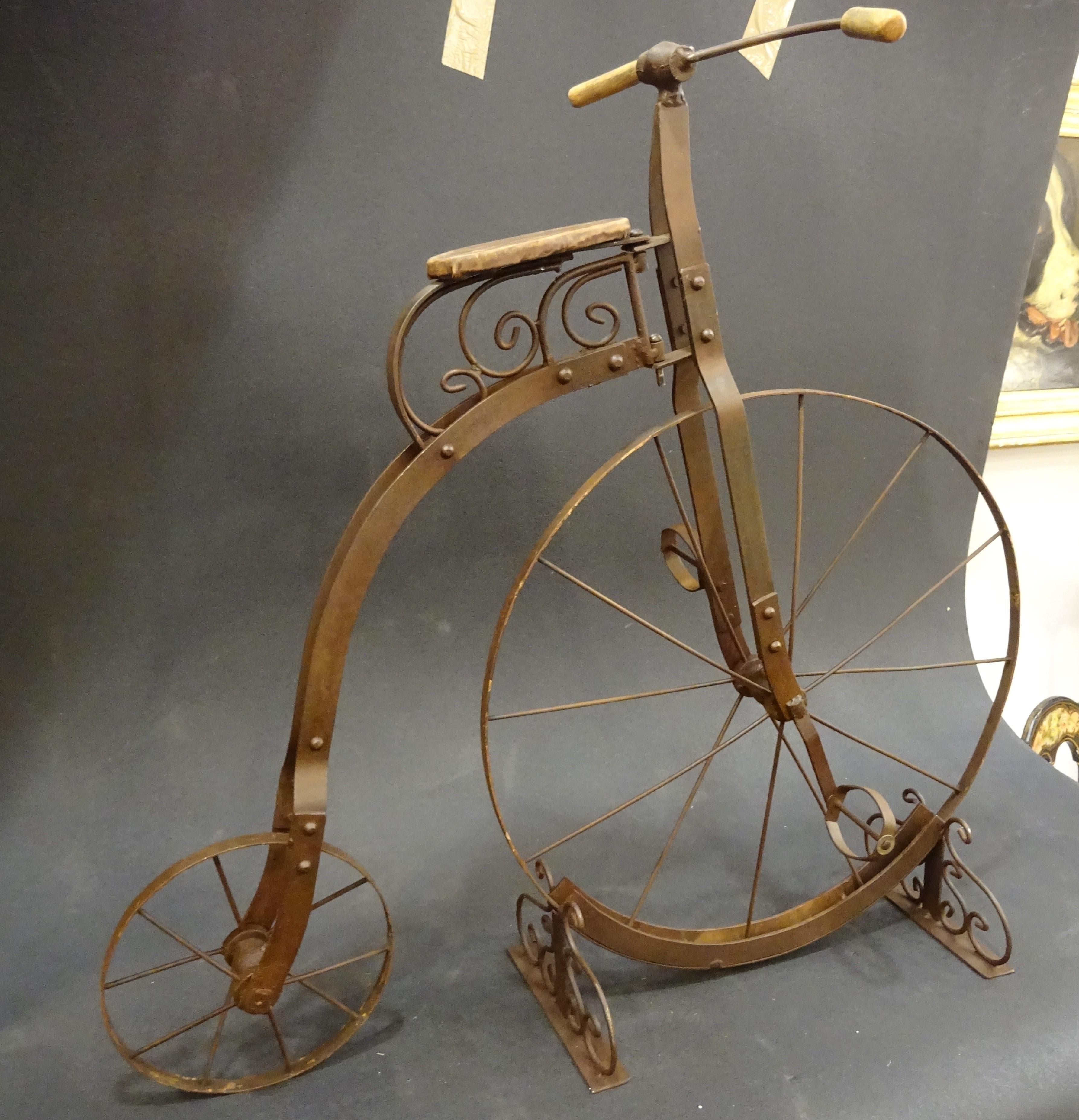 1900 Penny-Farthing English  Bycicle , Wrought-Iron, Wood, Leather, for Children 9