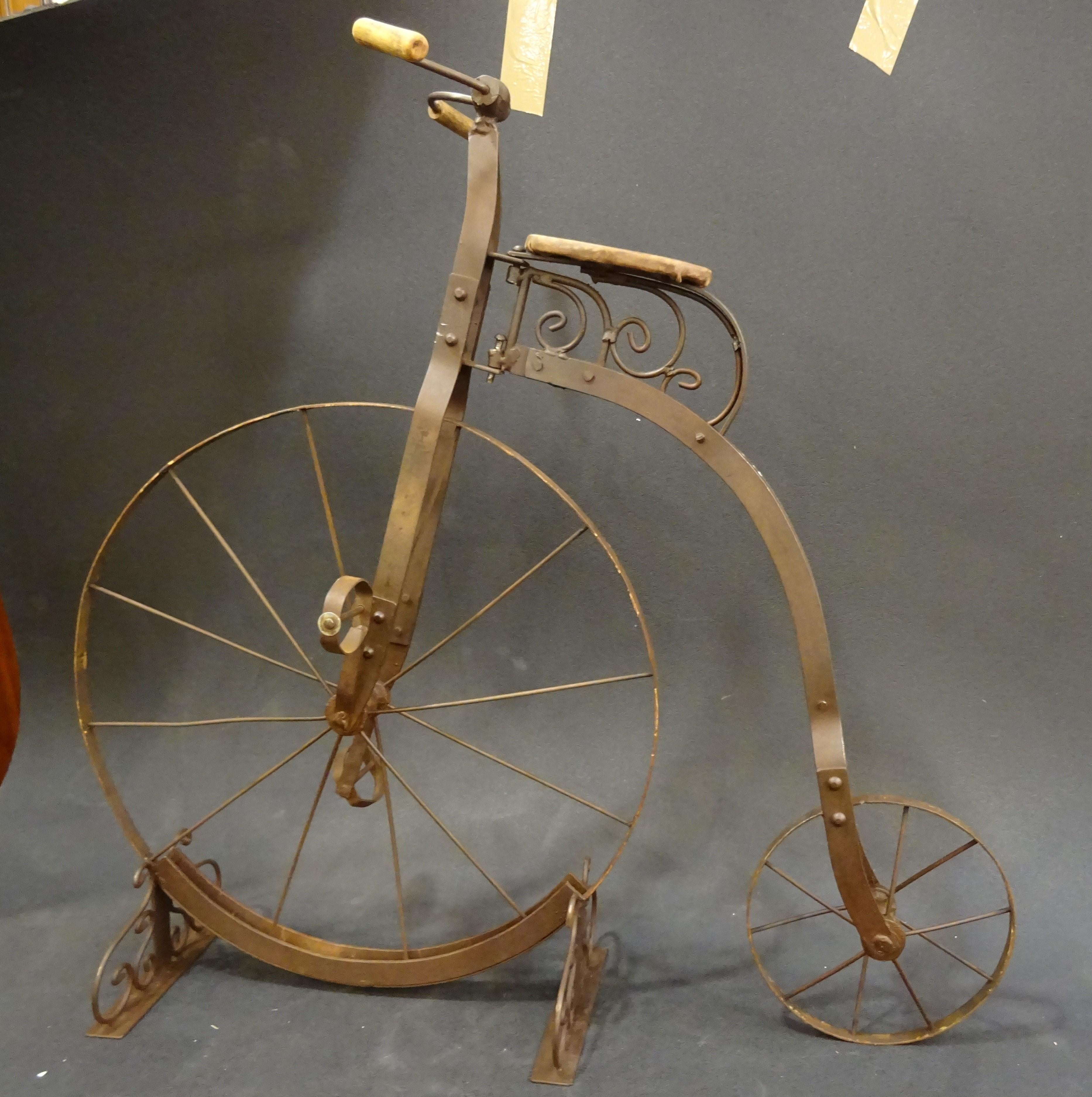 1900 Penny-Farthing English  Bycicle , Wrought-Iron, Wood, Leather, for Children 10