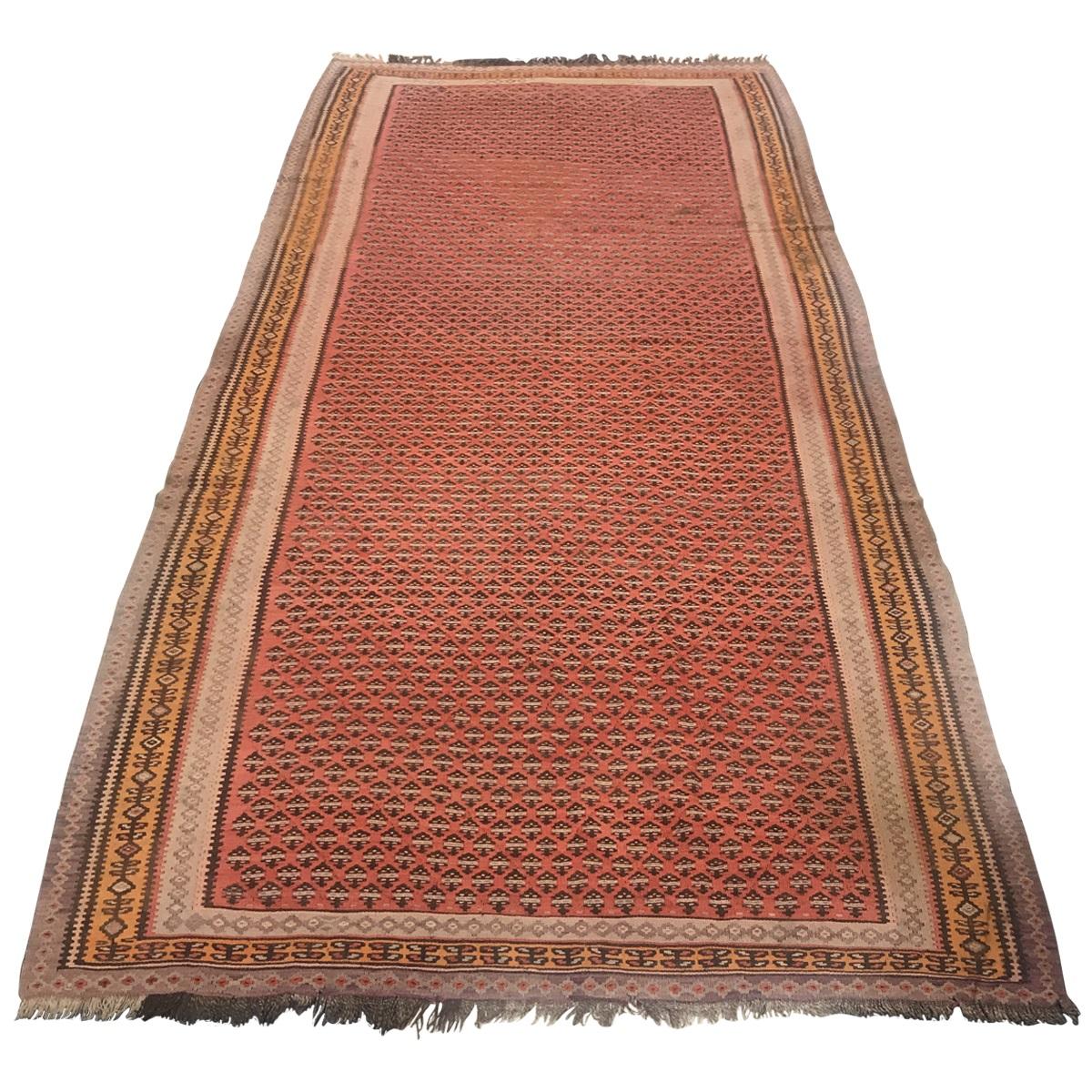 Hand-Woven 1900 Northwest Persian Saveh Wool Ghelim Malayer Design Rug For Sale