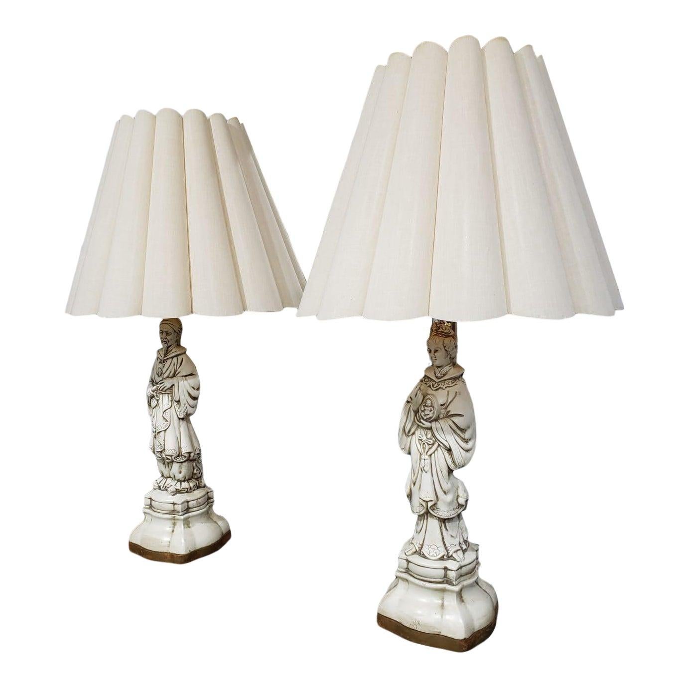 1900 Porcelain Statue Lamps, a Pair For Sale
