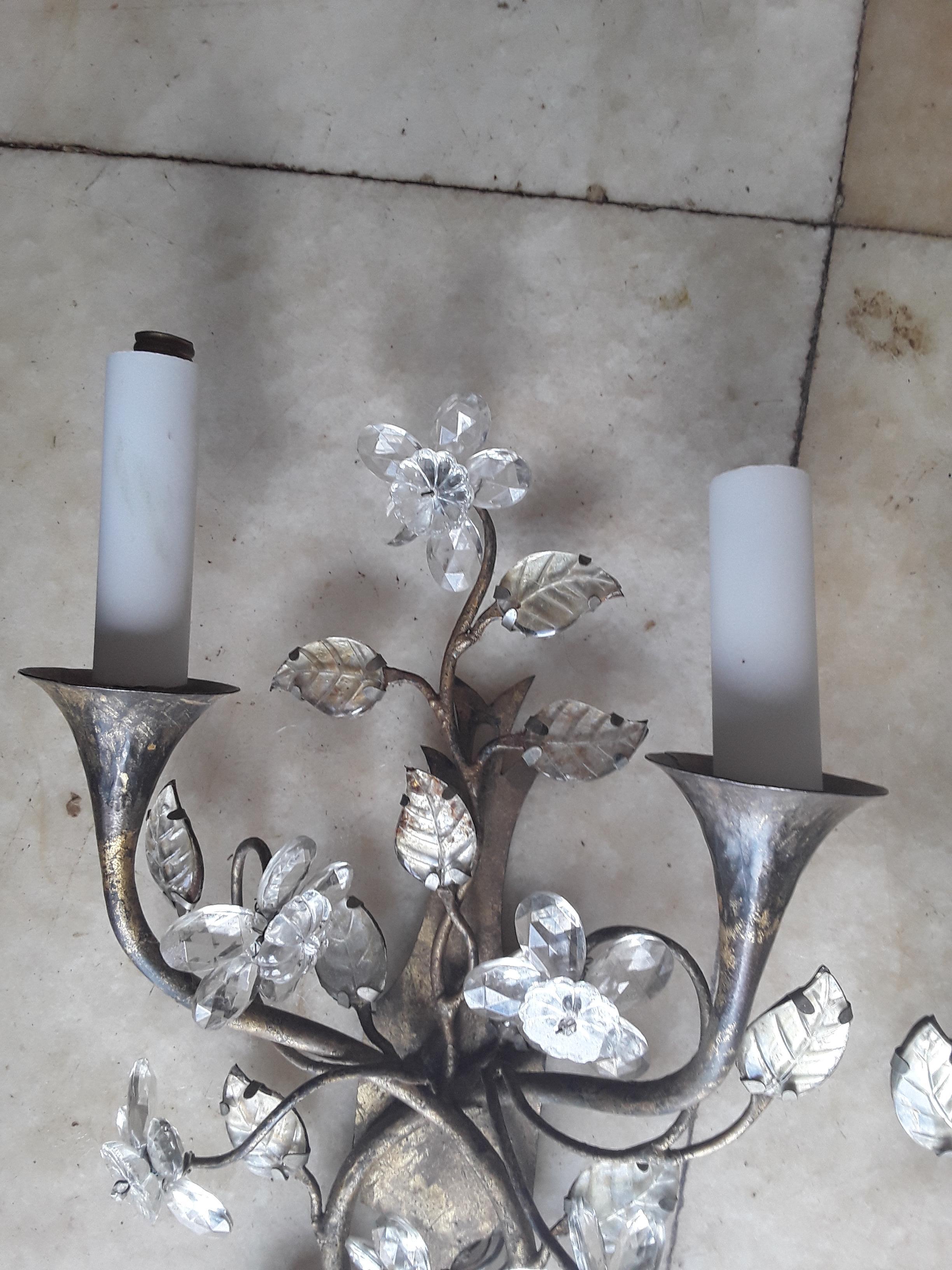 1900 Pr Art Nouveau Francés Hierro c/Cristal Forma Floral Apliques Maison Bagues en venta 5
