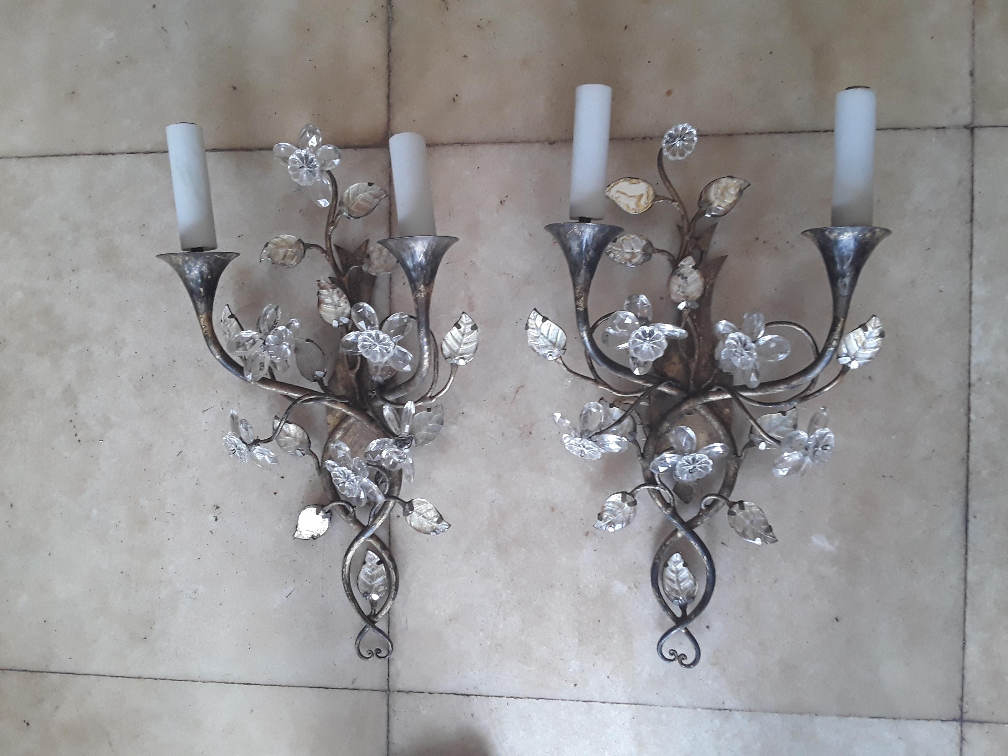 1900 Pr Art Nouveau Francés Hierro c/Cristal Forma Floral Apliques Maison Bagues en venta 6