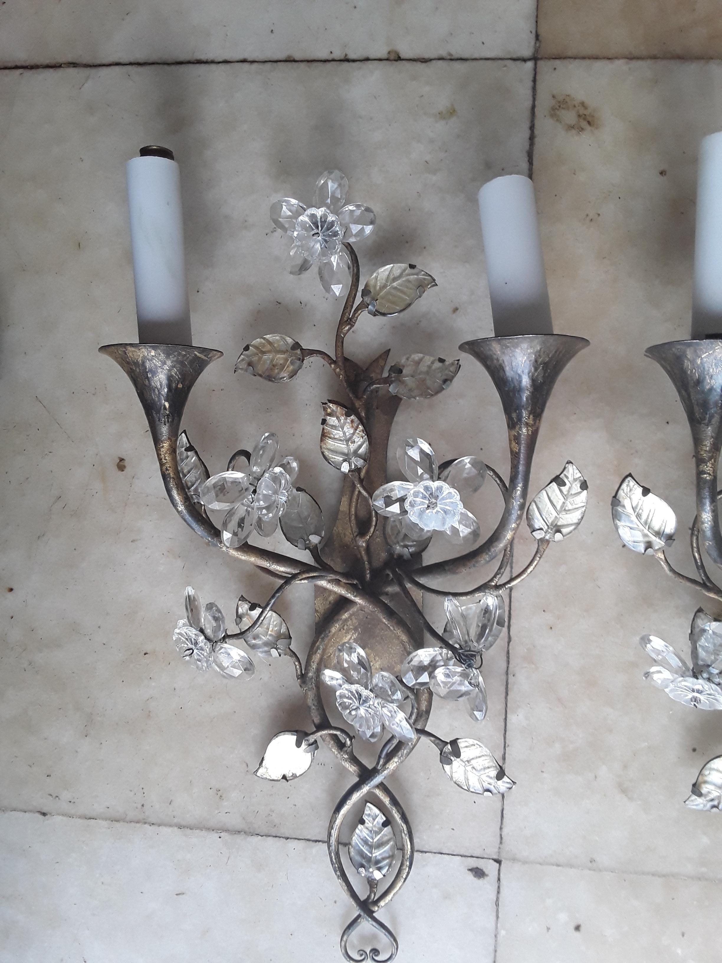 1900 Pr Art Nouveau Francés Hierro c/Cristal Forma Floral Apliques Maison Bagues principios del siglo XX en venta
