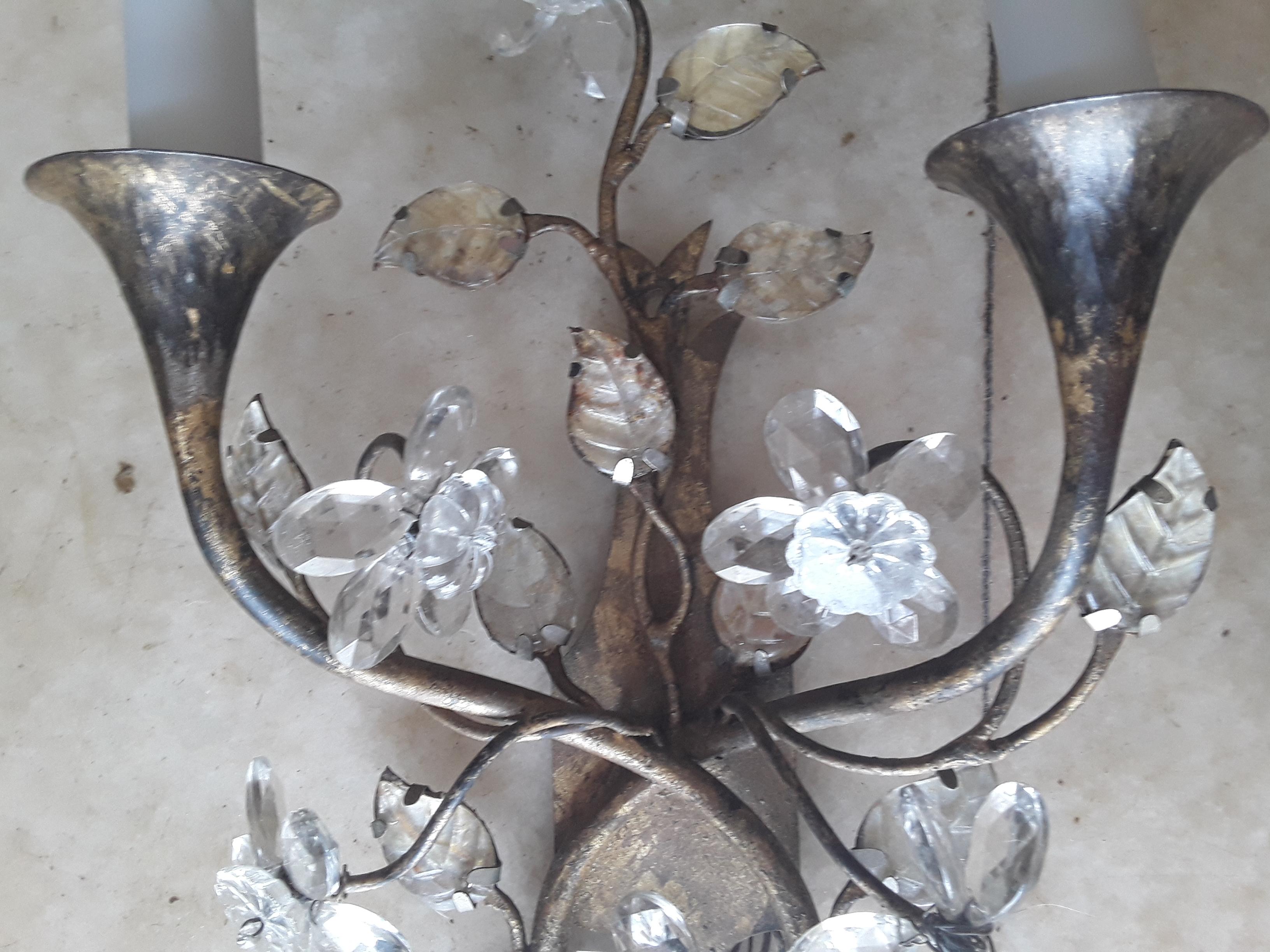 1900 Pr Art Nouveau Francés Hierro c/Cristal Forma Floral Apliques Maison Bagues Bronce en venta