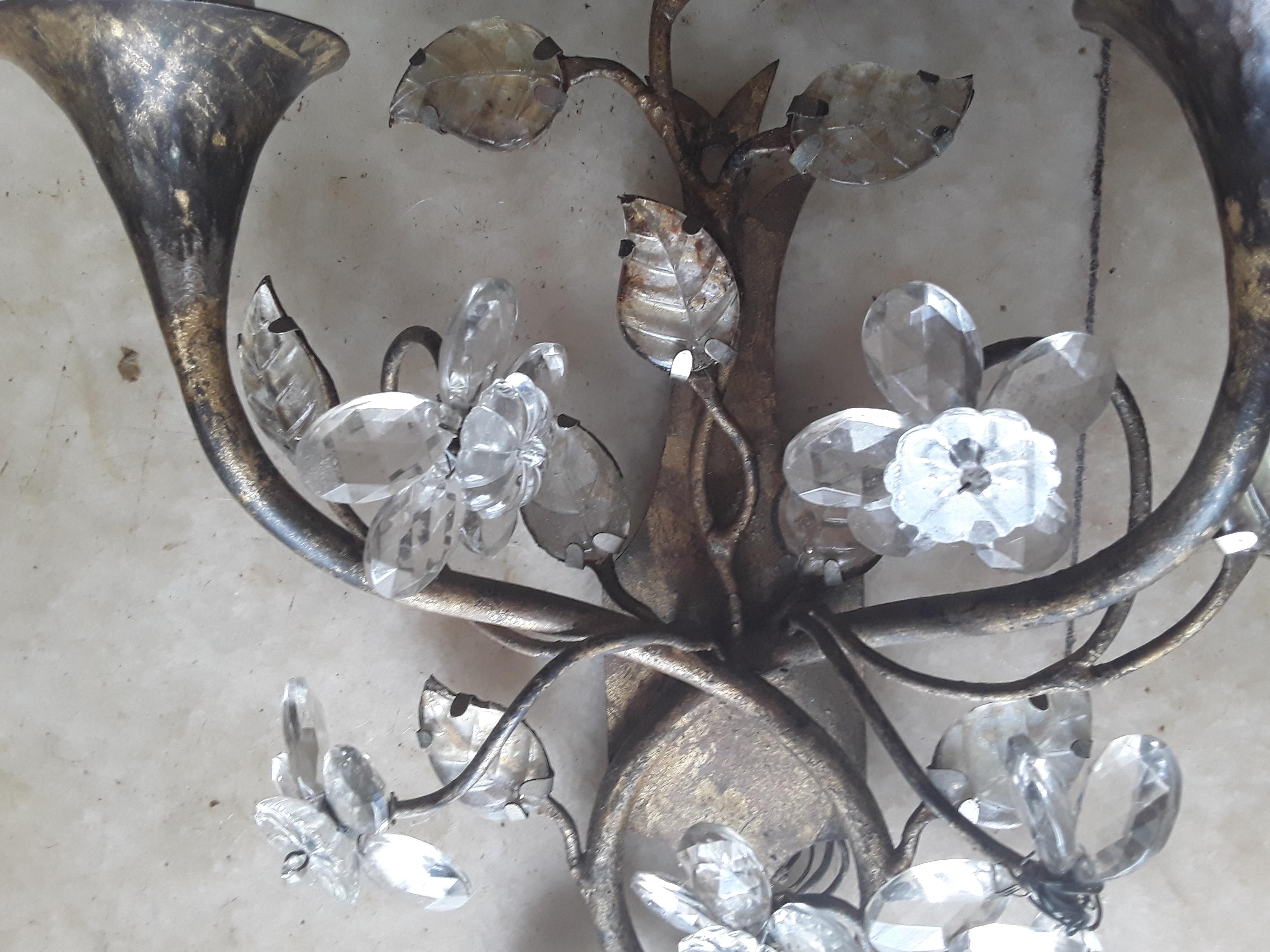 1900 Pr Art Nouveau Francés Hierro c/Cristal Forma Floral Apliques Maison Bagues en venta 1