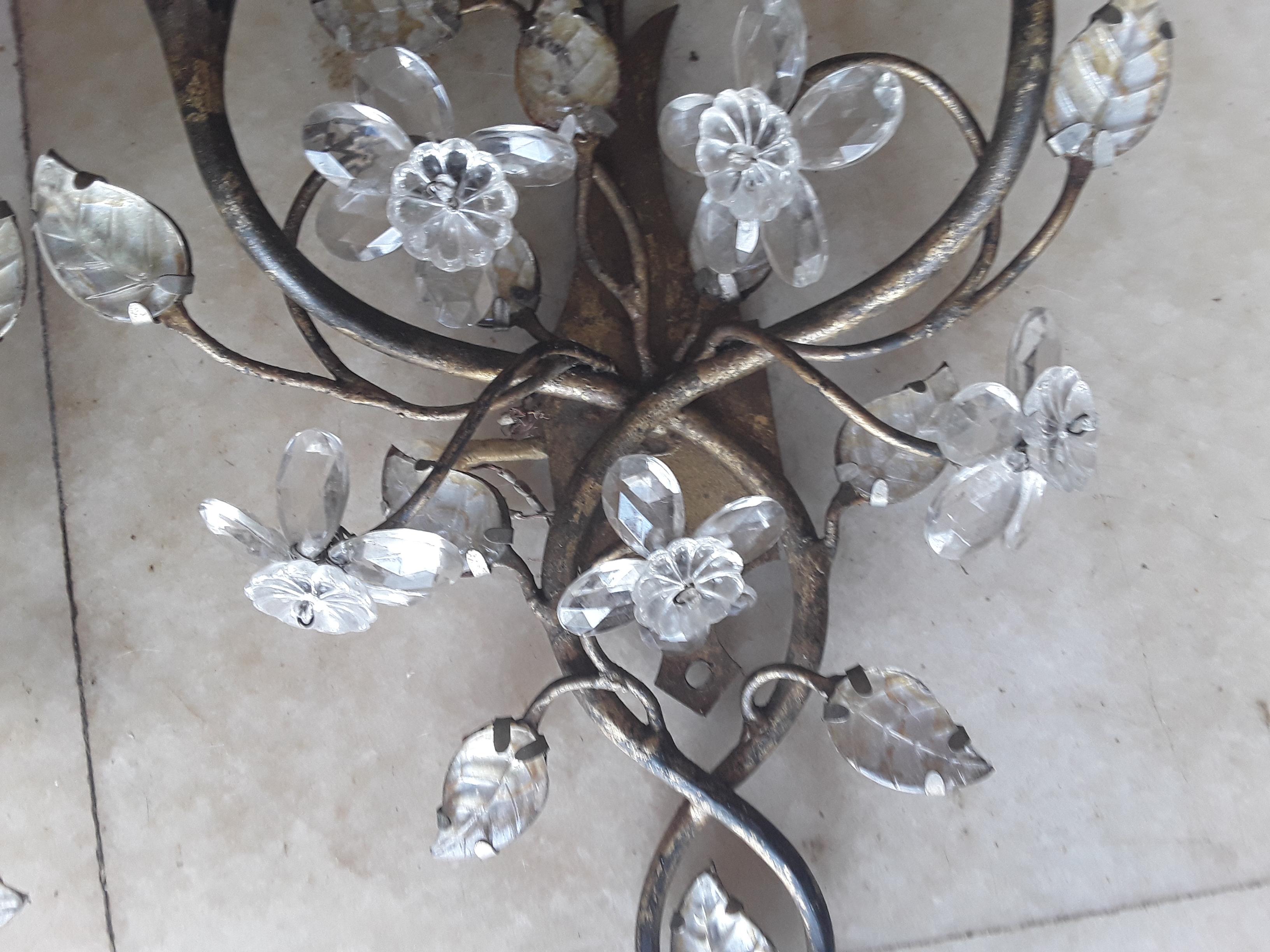 1900 Pr Art Nouveau Francés Hierro c/Cristal Forma Floral Apliques Maison Bagues en venta 2