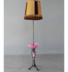 1900 Rare Silver Metal Floor Lamp Pink Opaline by Christofle
