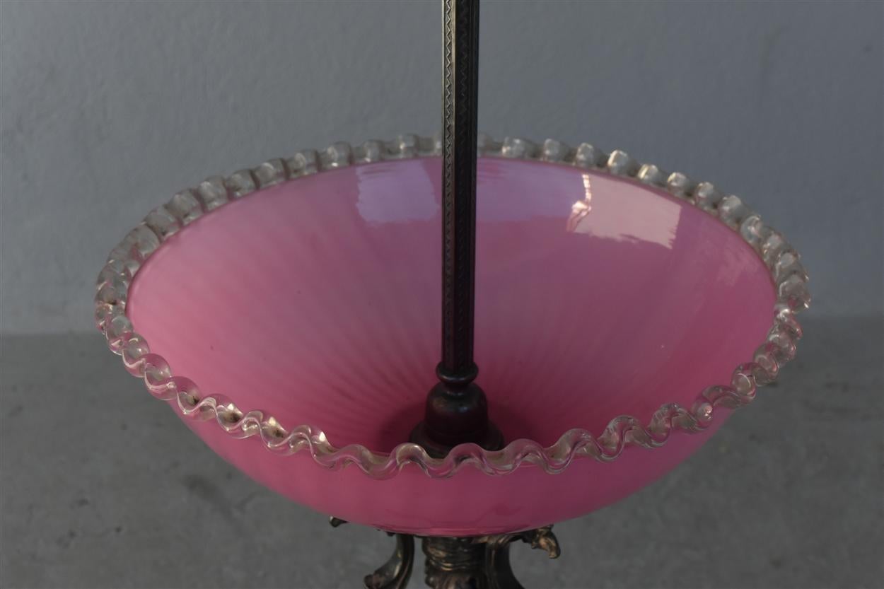 1900 Rare Silver Metal Floor Lamp Pink Opaline by Christofle In Good Condition For Sale In Marseille, FR