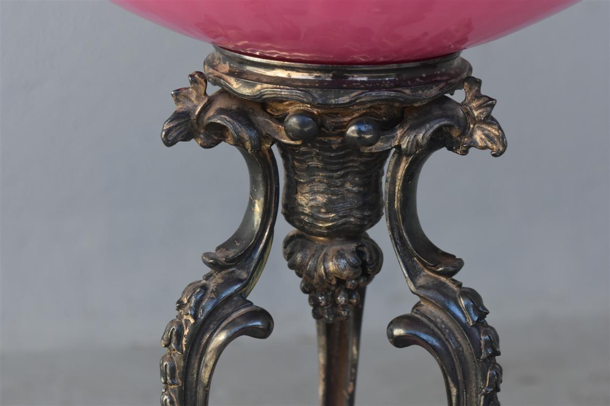 Early 20th Century 1900 Rare Silver Metal Floor Lamp Pink Opaline by Christofle For Sale