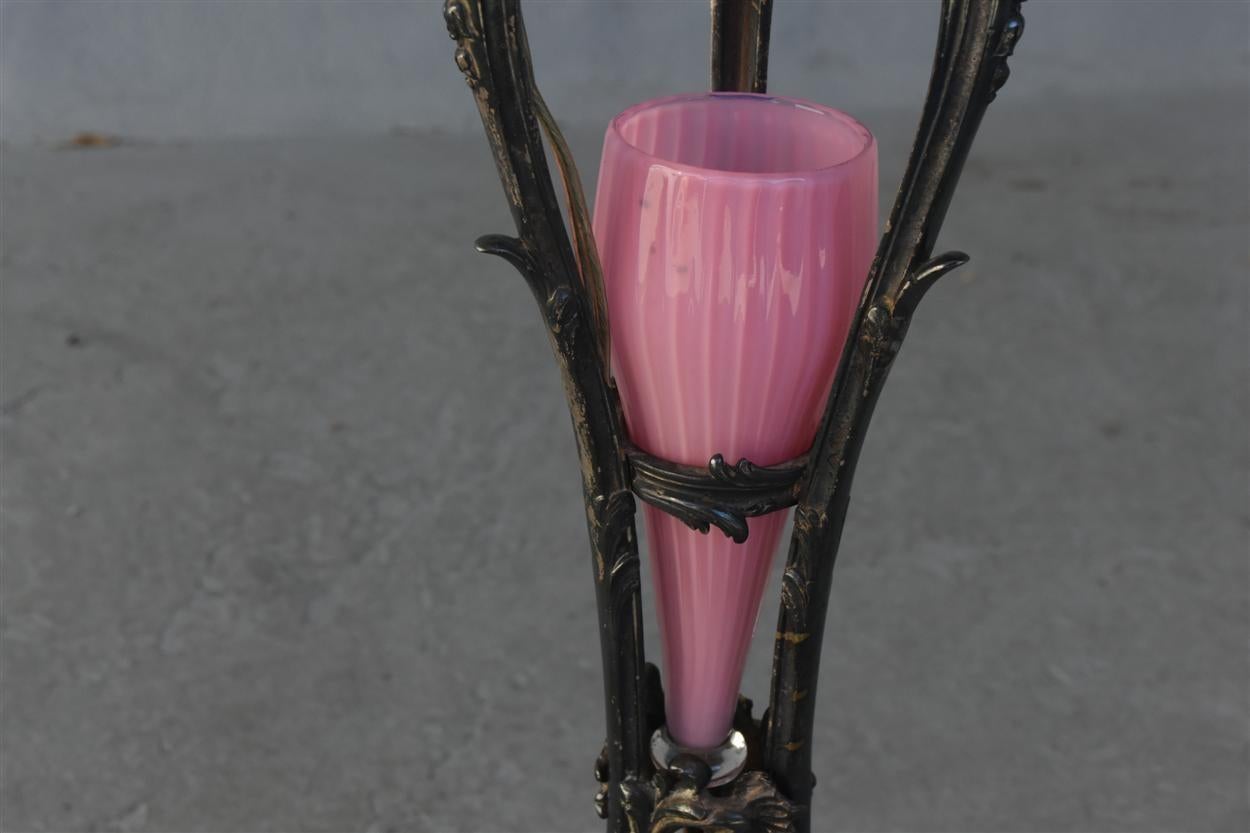 1900 Rare Silver Metal Floor Lamp Pink Opaline by Christofle For Sale 1