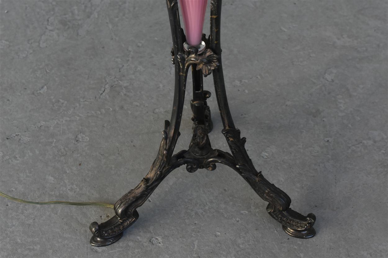 1900 Rare Silver Metal Floor Lamp Pink Opaline by Christofle For Sale 3