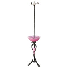 1900 Rare Silver Metal Floor Lamp Pink Opaline by Christofle