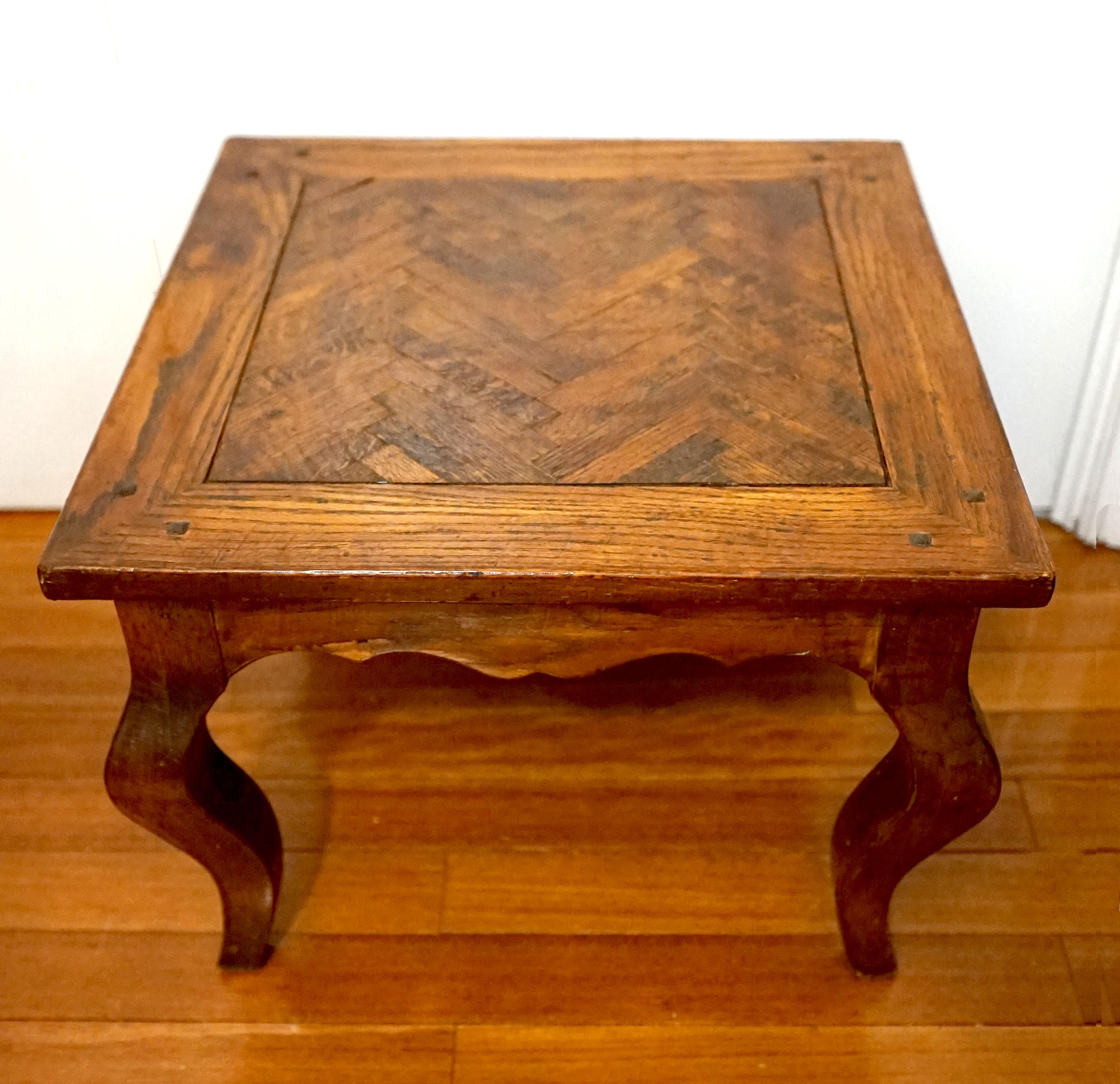 1900 Regence Herringbone Inset Parquetry Oak Table with Cabriole Legs 4