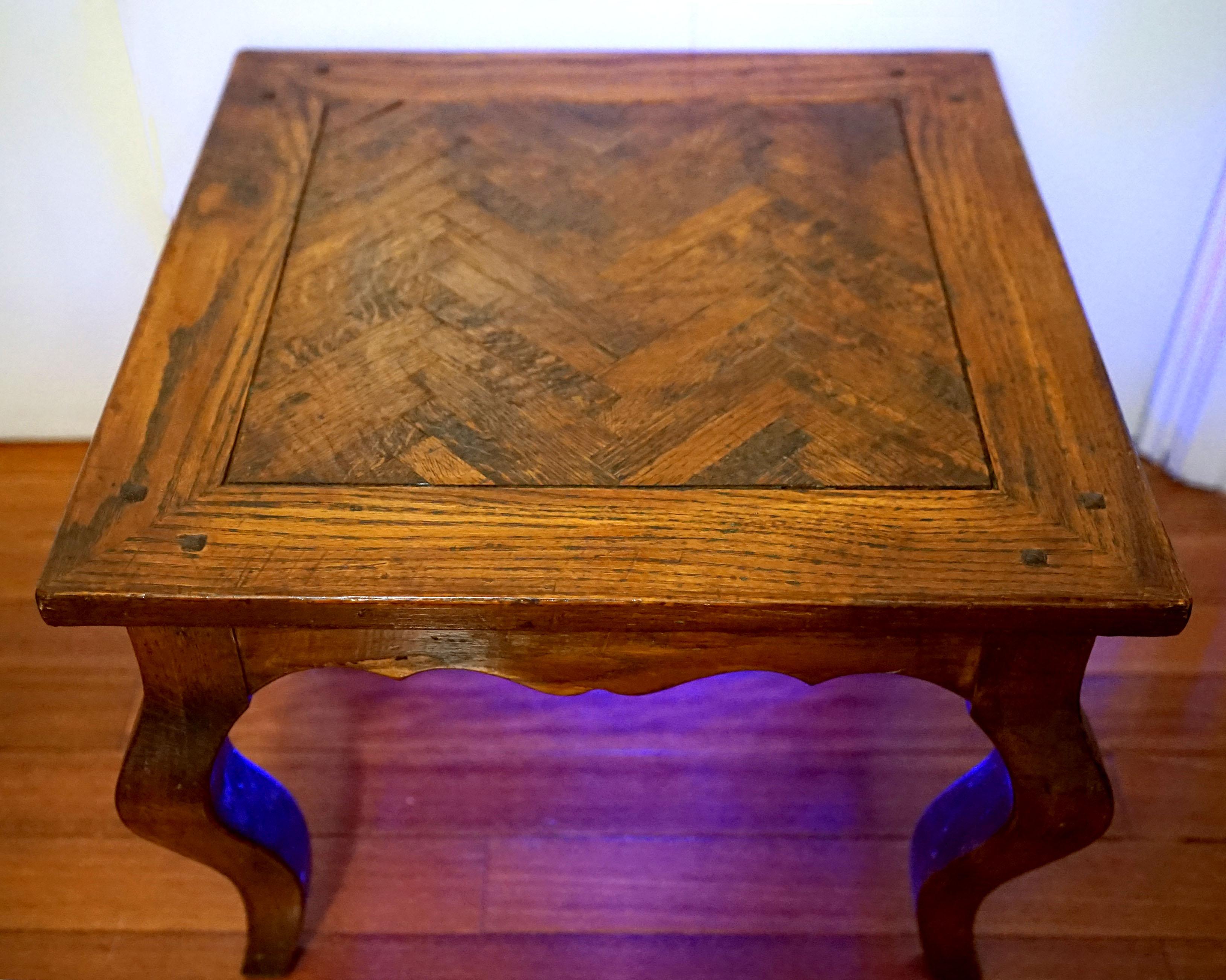 1900 Regence Herringbone Inset Parquetry Oak Table with Cabriole Legs 2