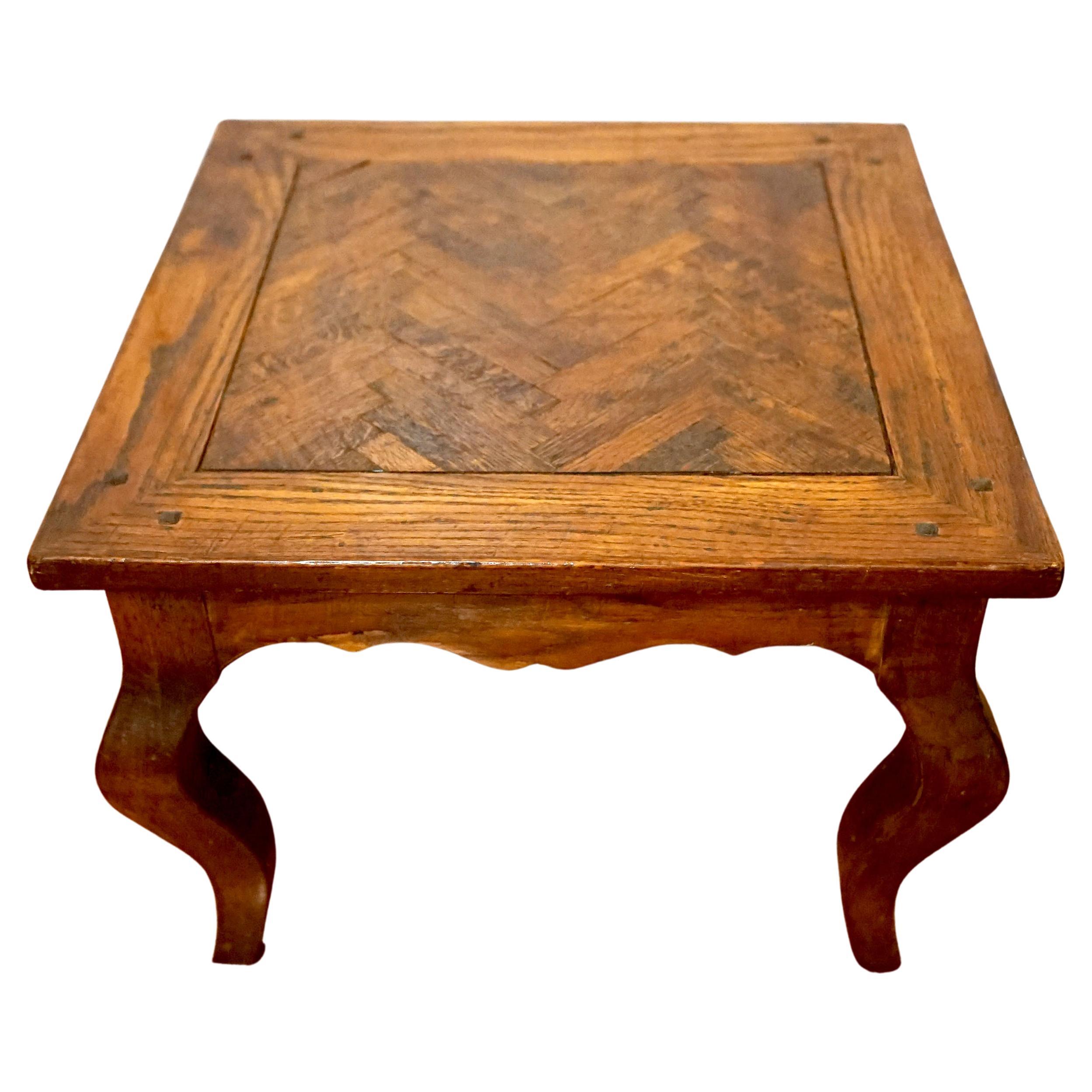 1900 Regence Herringbone Inset Parquetry Oak Table with Cabriole Legs