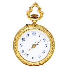 1900 Swiss Art Nouveau Diamond 14 Karat Yellow Gold Cherub Pocket Watch