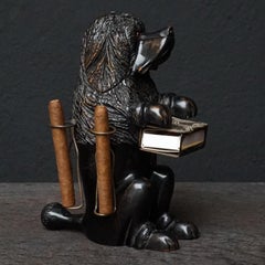 1900 Swiss Black Forest Carved Basswood Begging Dog Cigar and Matchbox Holder
