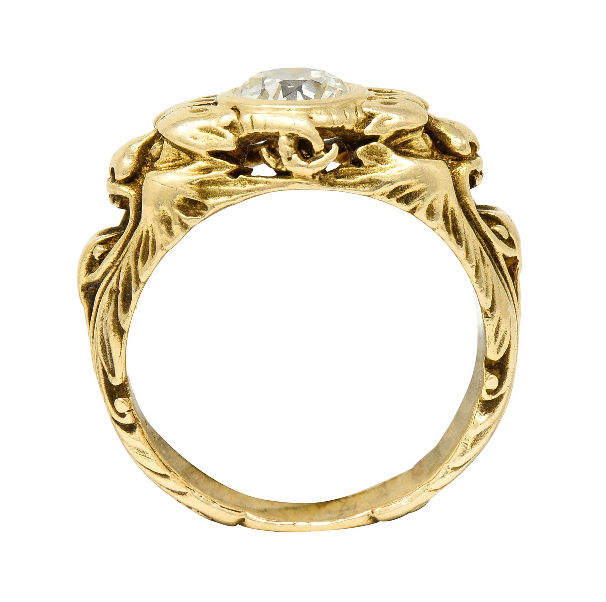 1900 Victorian 1.14 Carats Old Mine Diamond 14 Karat Gold Unisex Ring 3