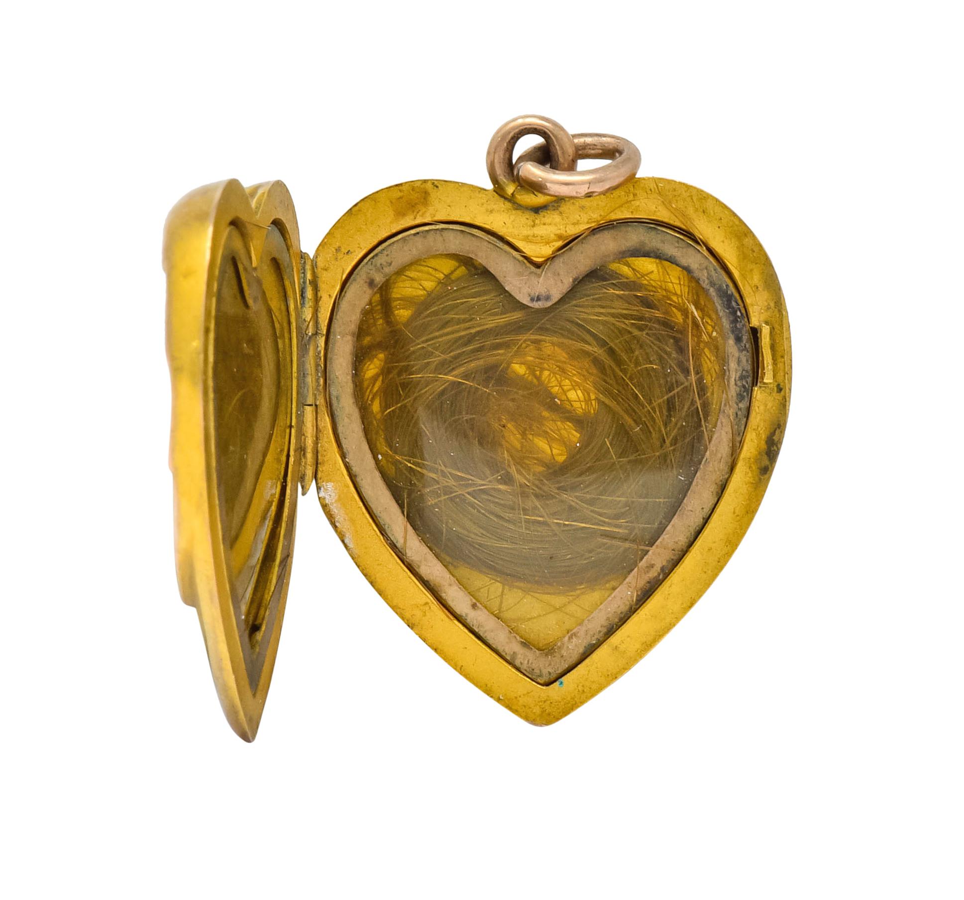 Women's or Men's 1900 Victorian 14 Karat Gold Angel Heart Locket Pendant