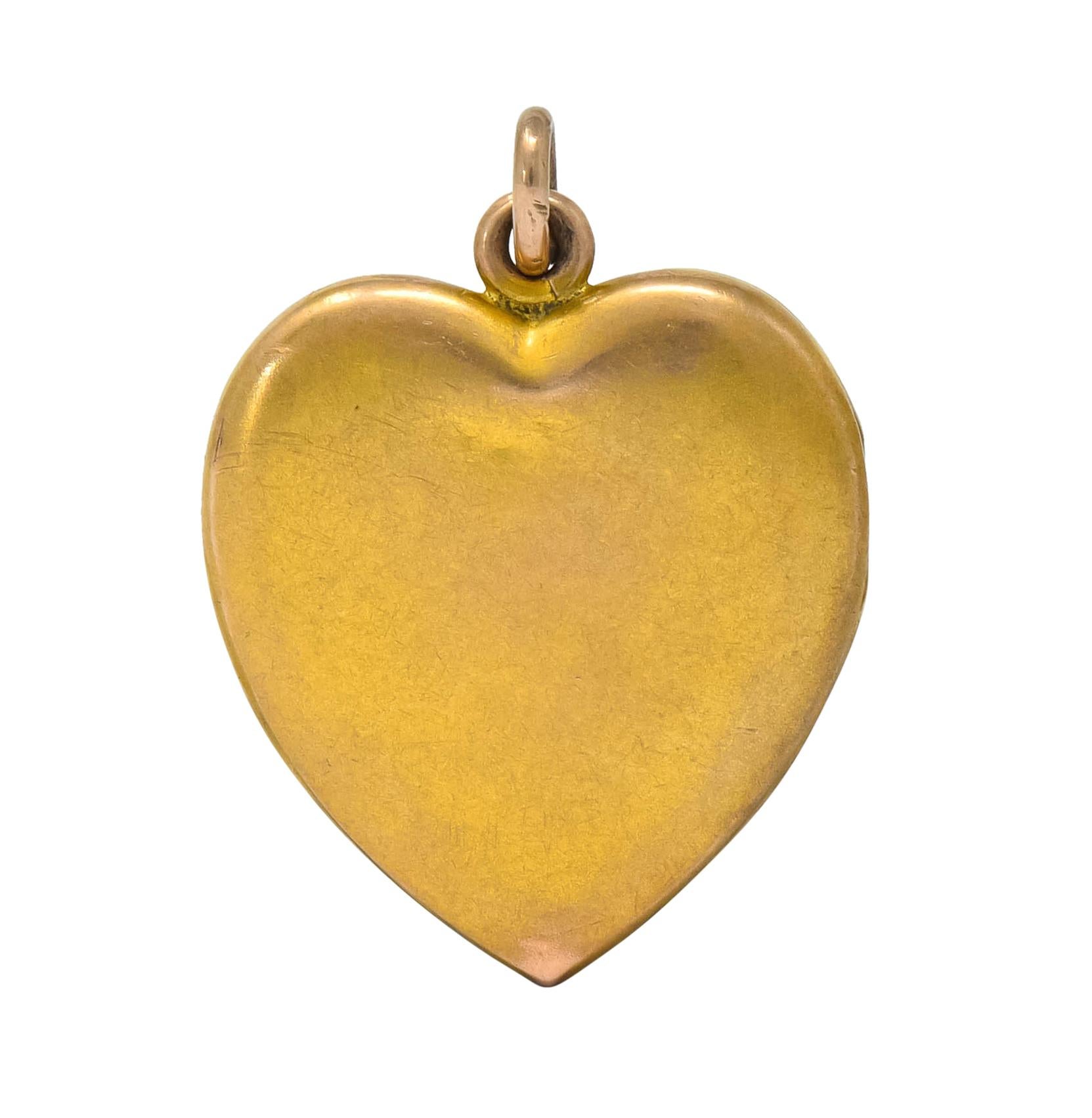1900 Victorian 14 Karat Gold Angel Heart Locket Pendant 2