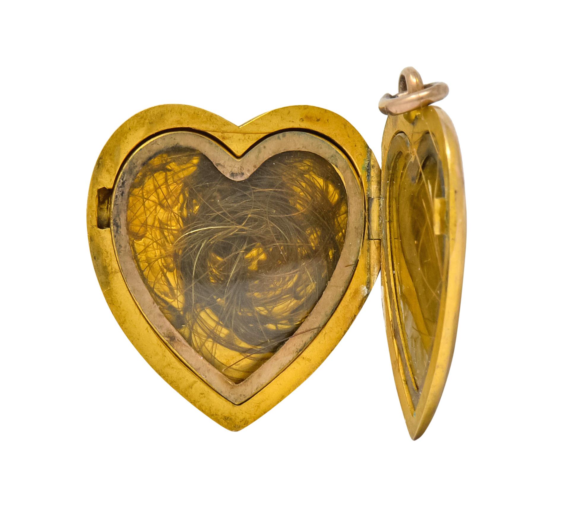 1900 Victorian 14 Karat Gold Angel Heart Locket Pendant 4