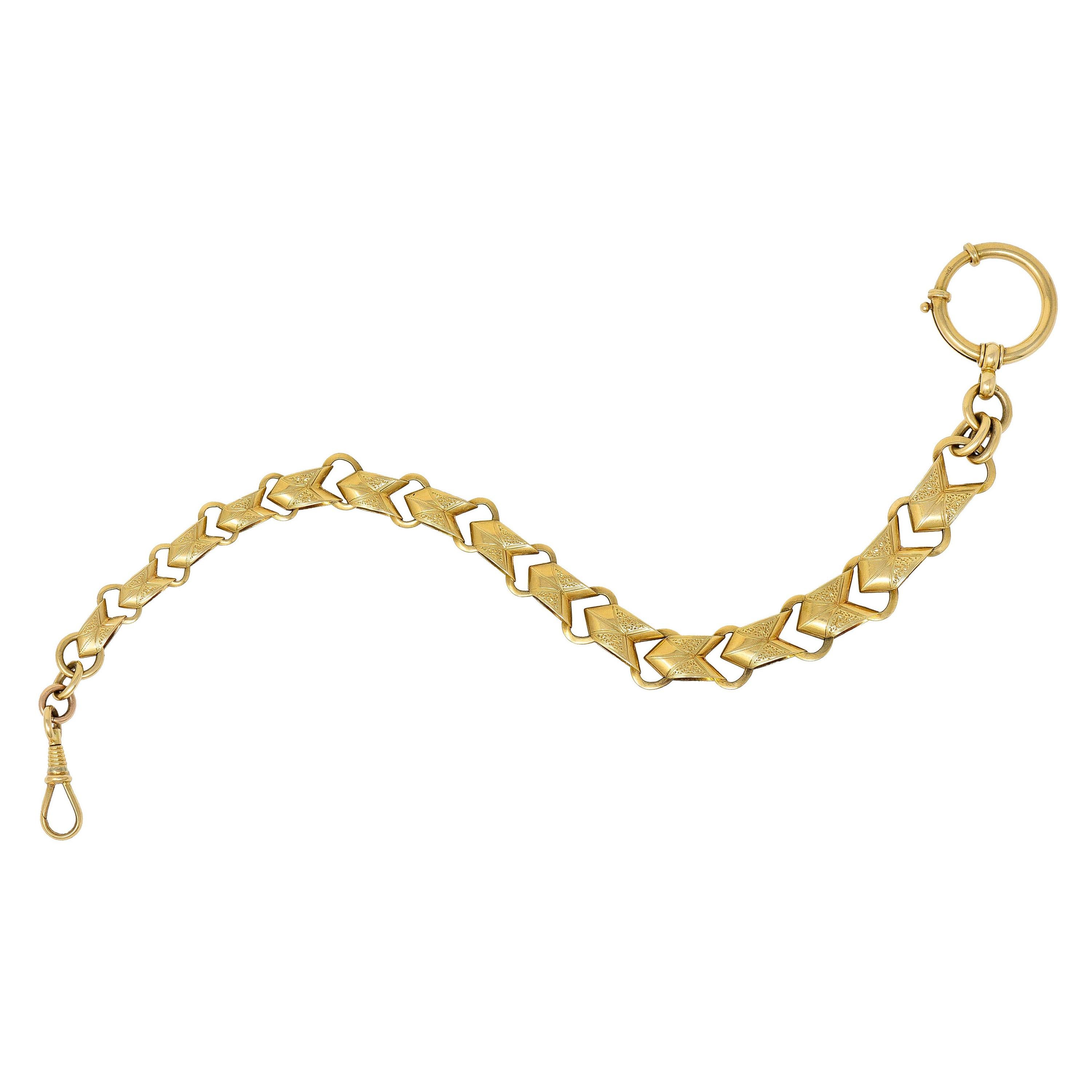 1900 Victorian 14 Karat Gold Linked Watch Chain Bracelet