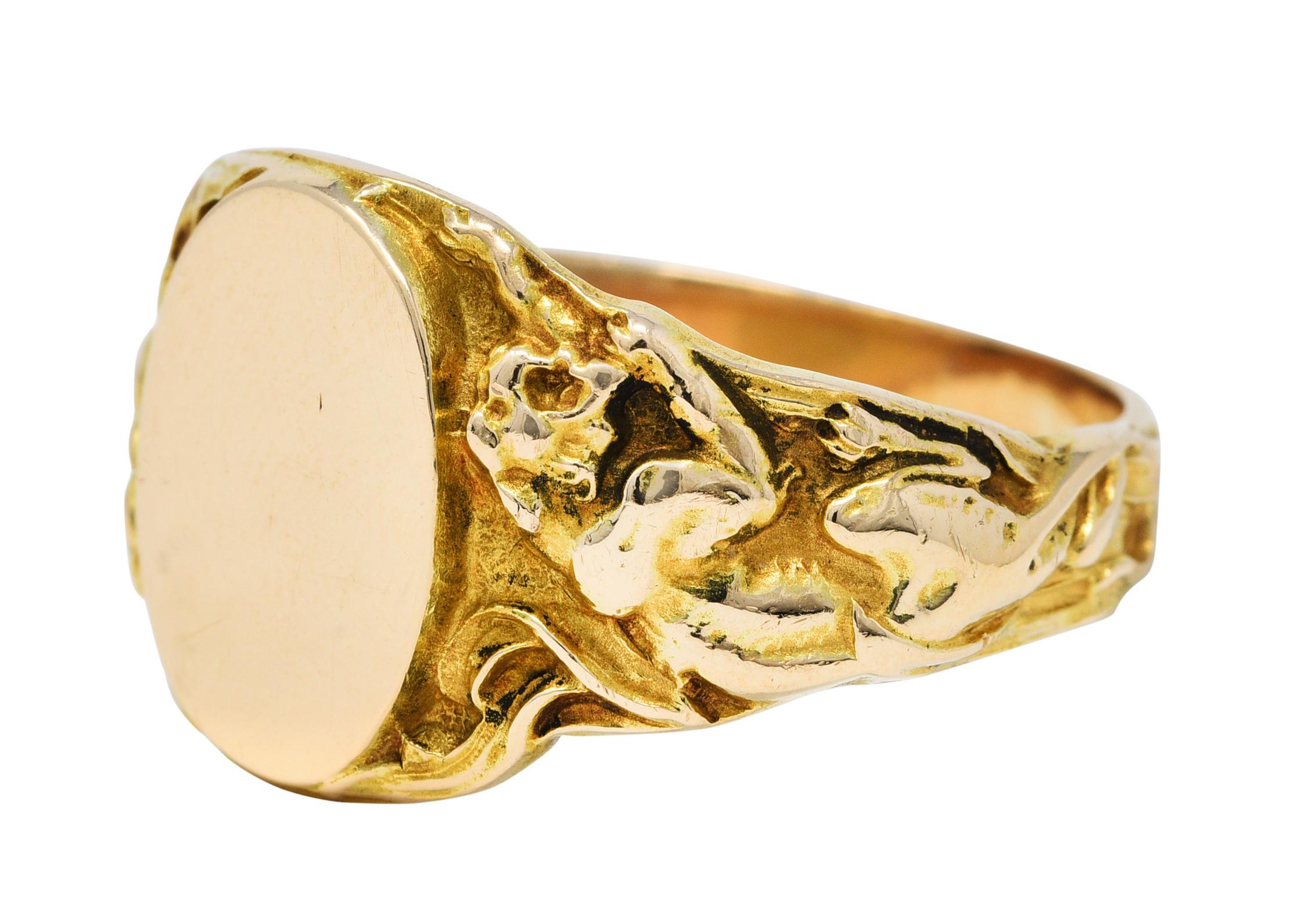 1900 Victorian 14 Karat Gold Men's Jaguar Signet Ring at 1stDibs