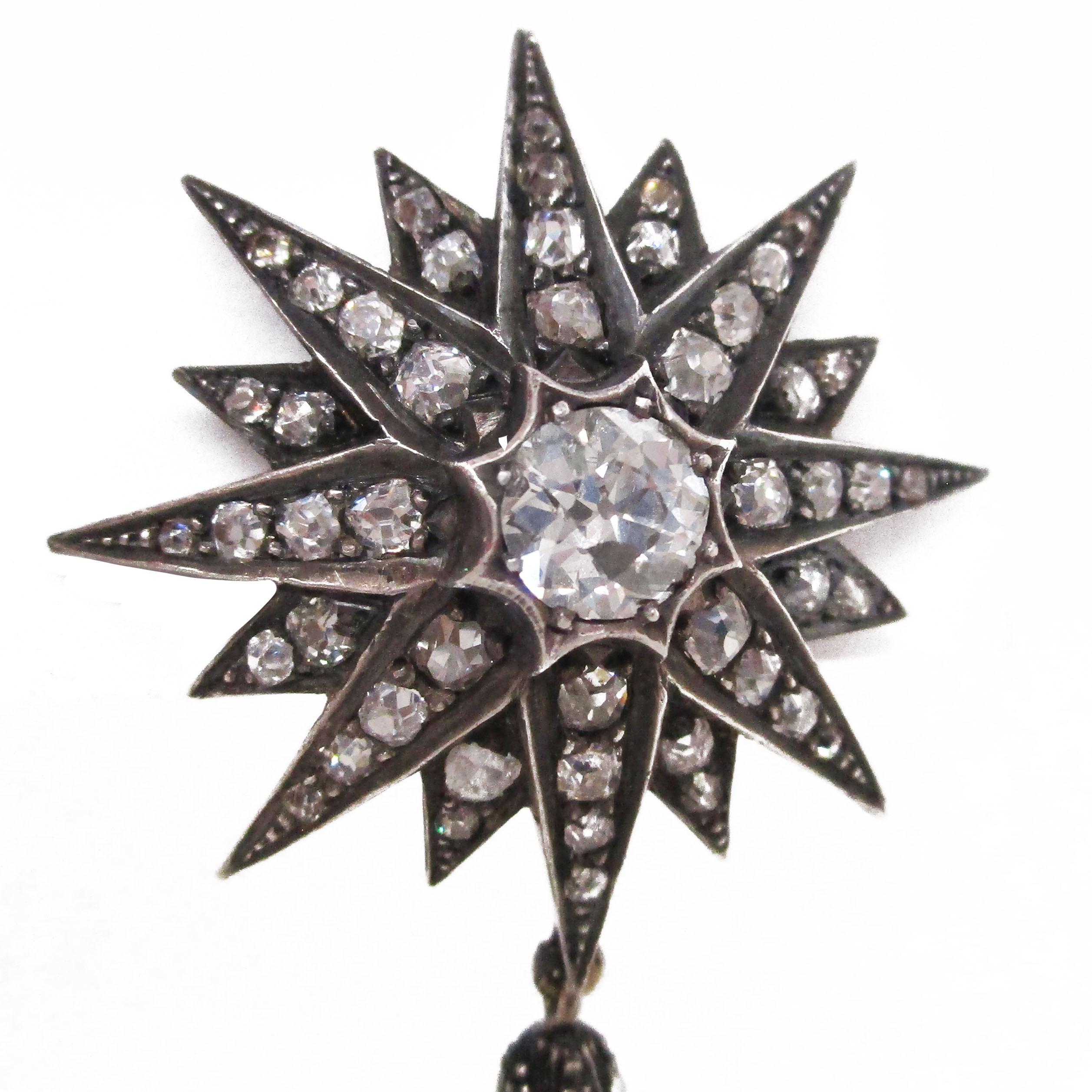 Victorien tardif 1900 Boucles d'oreilles victoriennes en or 18k sur argent avec diamants taillés à l'ancienne en vente