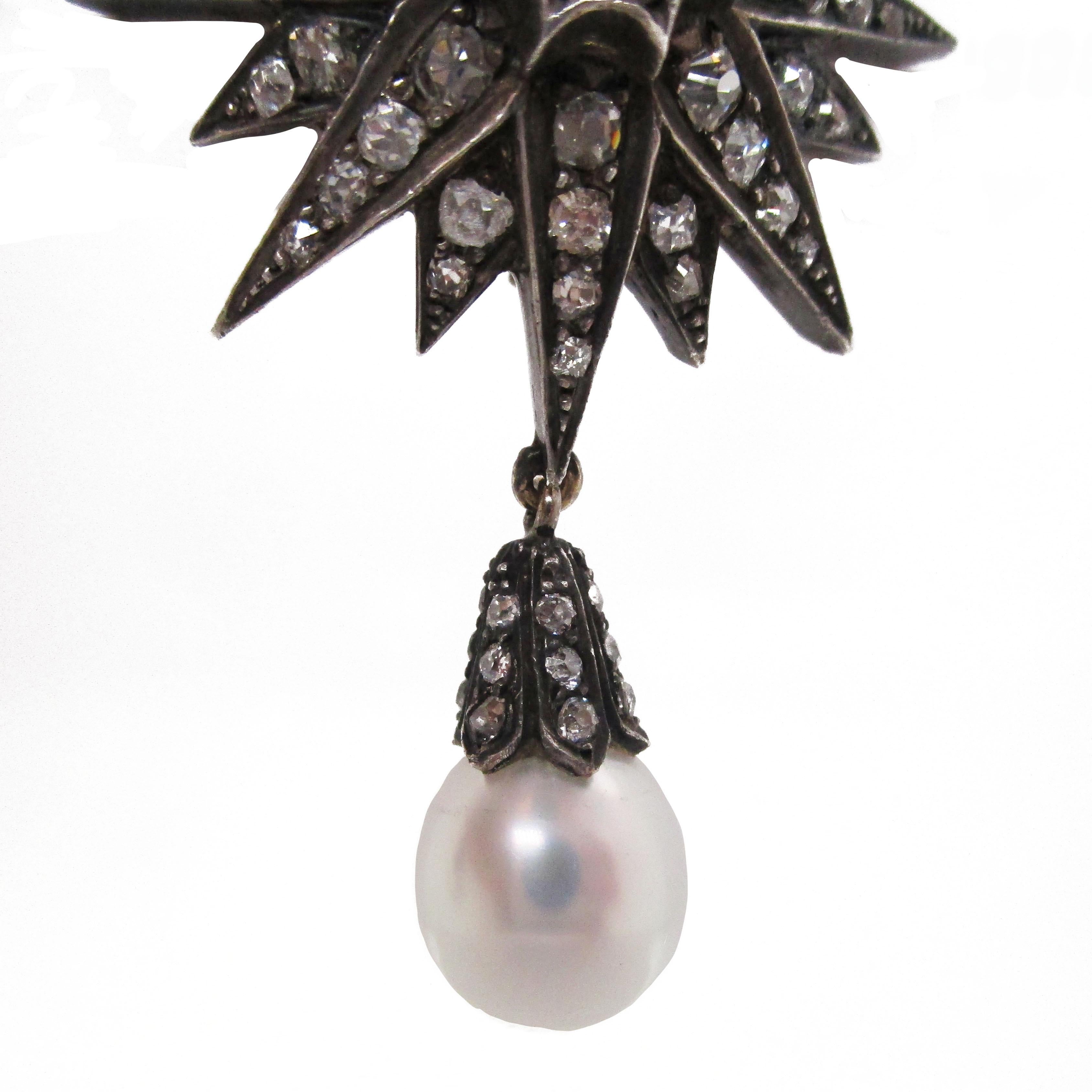 Pendientes Victorianos 1900 de Oro de 18 quilates sobre Plata con Diamantes talla Mina Antigua Talla antigua en venta