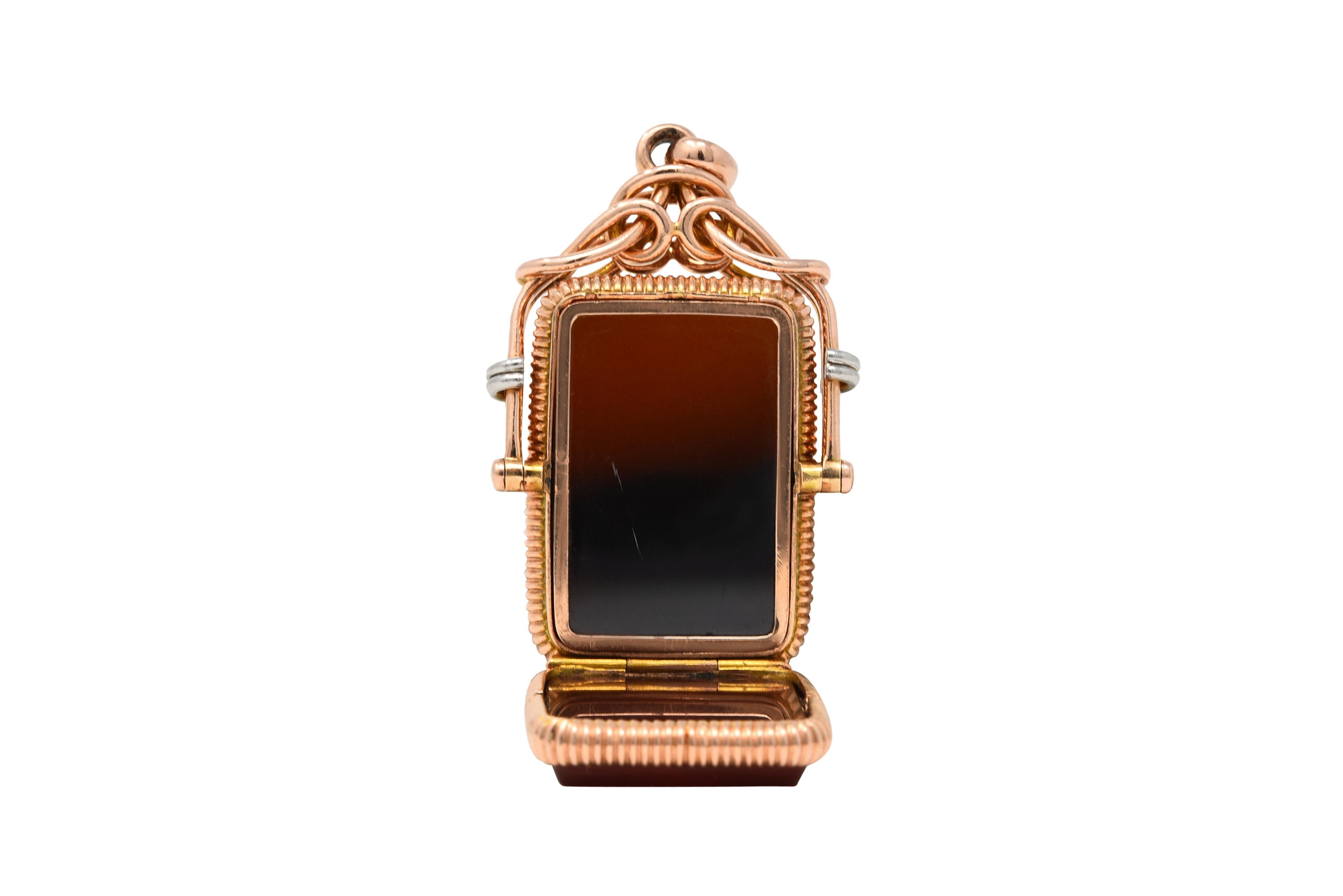 1900 Victorian Carnelian Sard Platinum 14 Karat Rose Gold Intaglio Locket 5