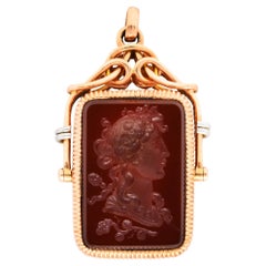 Antique 1900 Victorian Carnelian Sard Platinum 14 Karat Rose Gold Intaglio Locket
