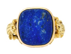 1900 Victorian Lapis Lazuli 14 Karat Yellow Gold Lizard Signet Ring