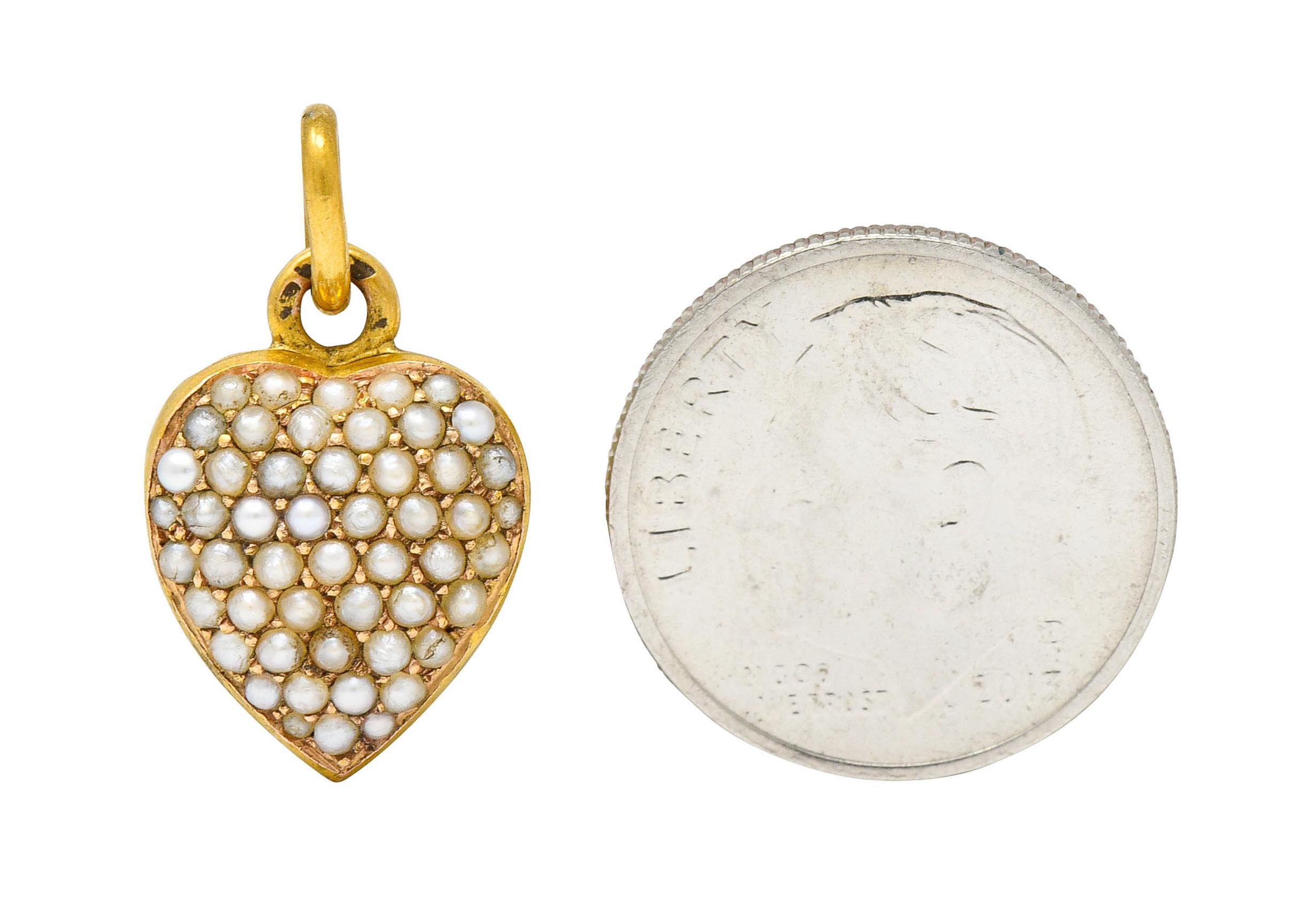 1900 Victorian Natural Freshwater Pearl 18 Karat Gold Heart Locket Charm 5