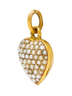 1900 Victorian Natural Freshwater Pearl 18 Karat Gold Heart Locket Charm