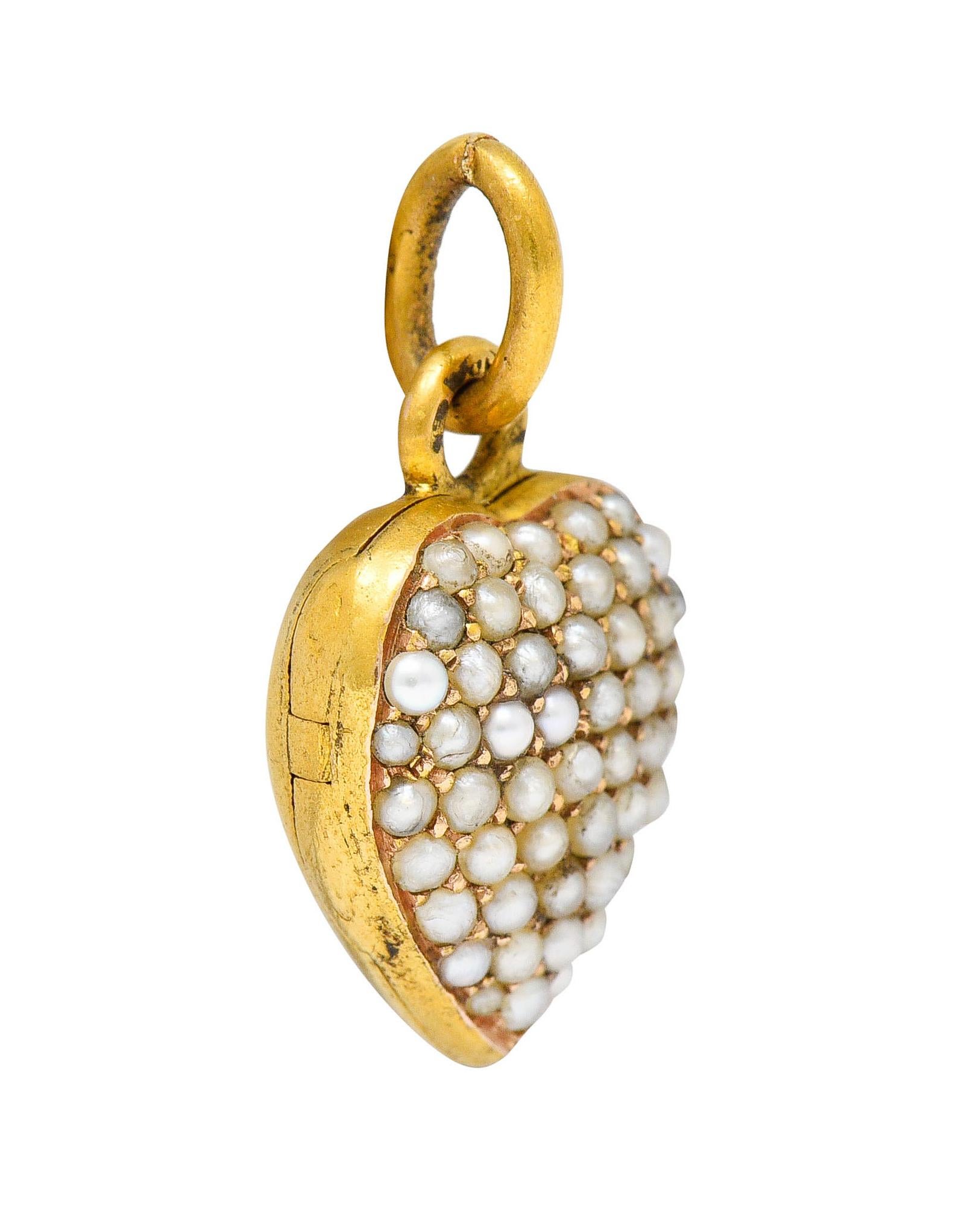 Round Cut 1900 Victorian Natural Freshwater Pearl 18 Karat Gold Heart Locket Charm
