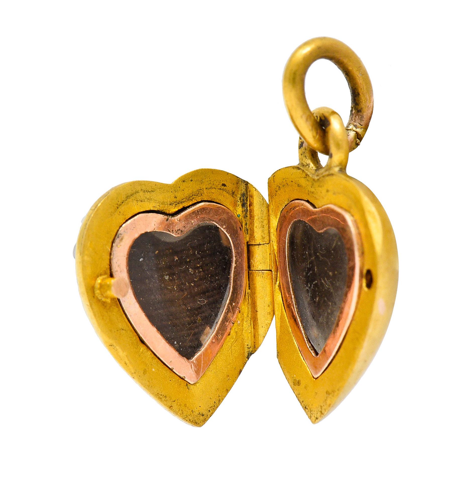 1900 Victorian Natural Freshwater Pearl 18 Karat Gold Heart Locket Charm 1