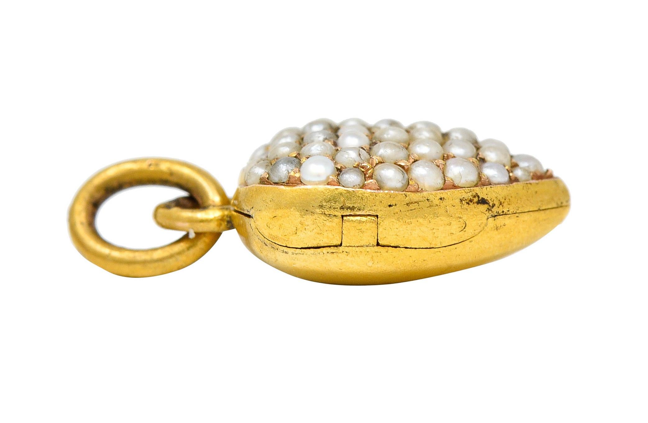 1900 Victorian Natural Freshwater Pearl 18 Karat Gold Heart Locket Charm 3