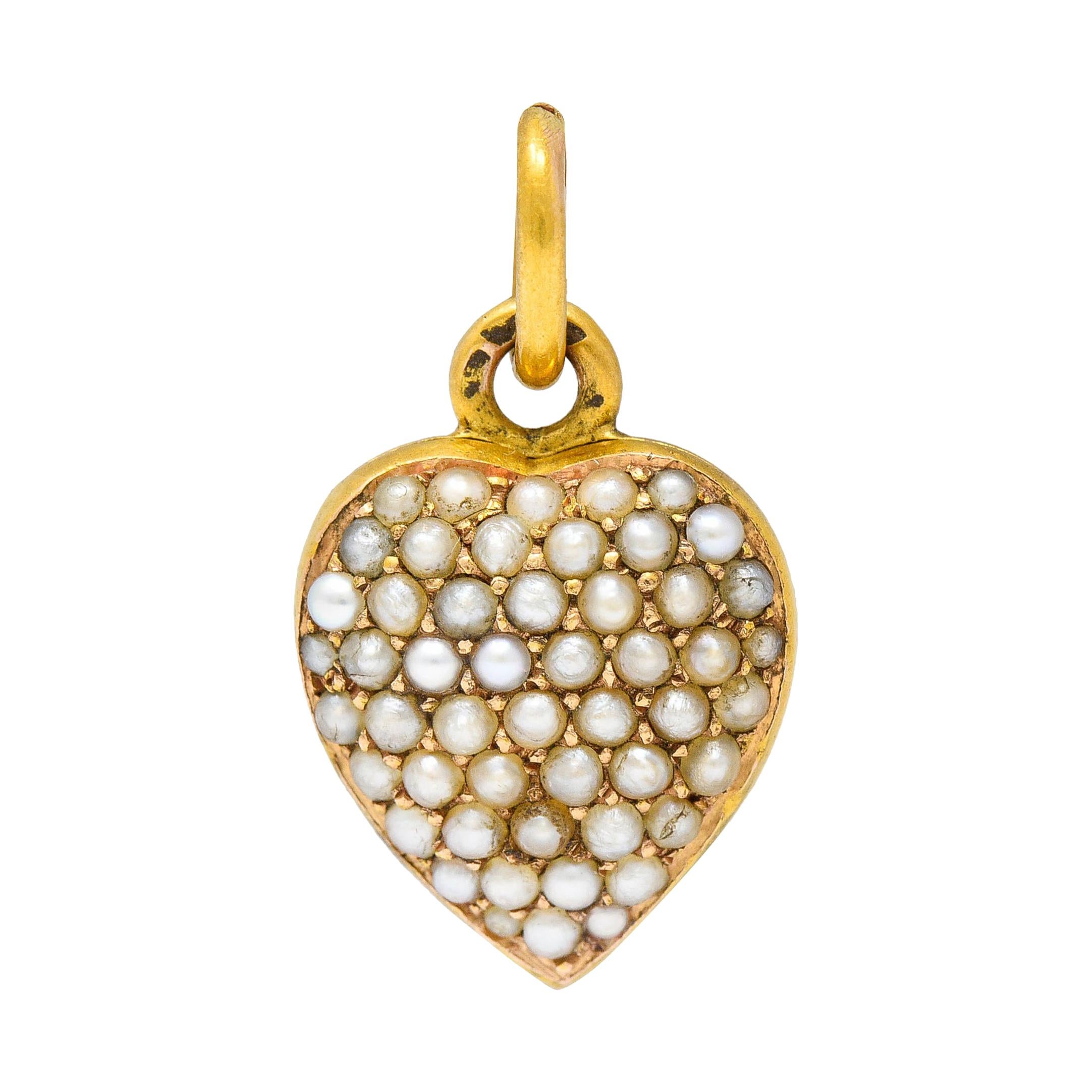 1900 Victorian Natural Freshwater Pearl 18 Karat Gold Heart Locket Charm