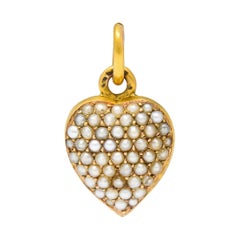 1900 Victorian Natural Freshwater Pearl 18 Karat Gold Heart Locket Charm