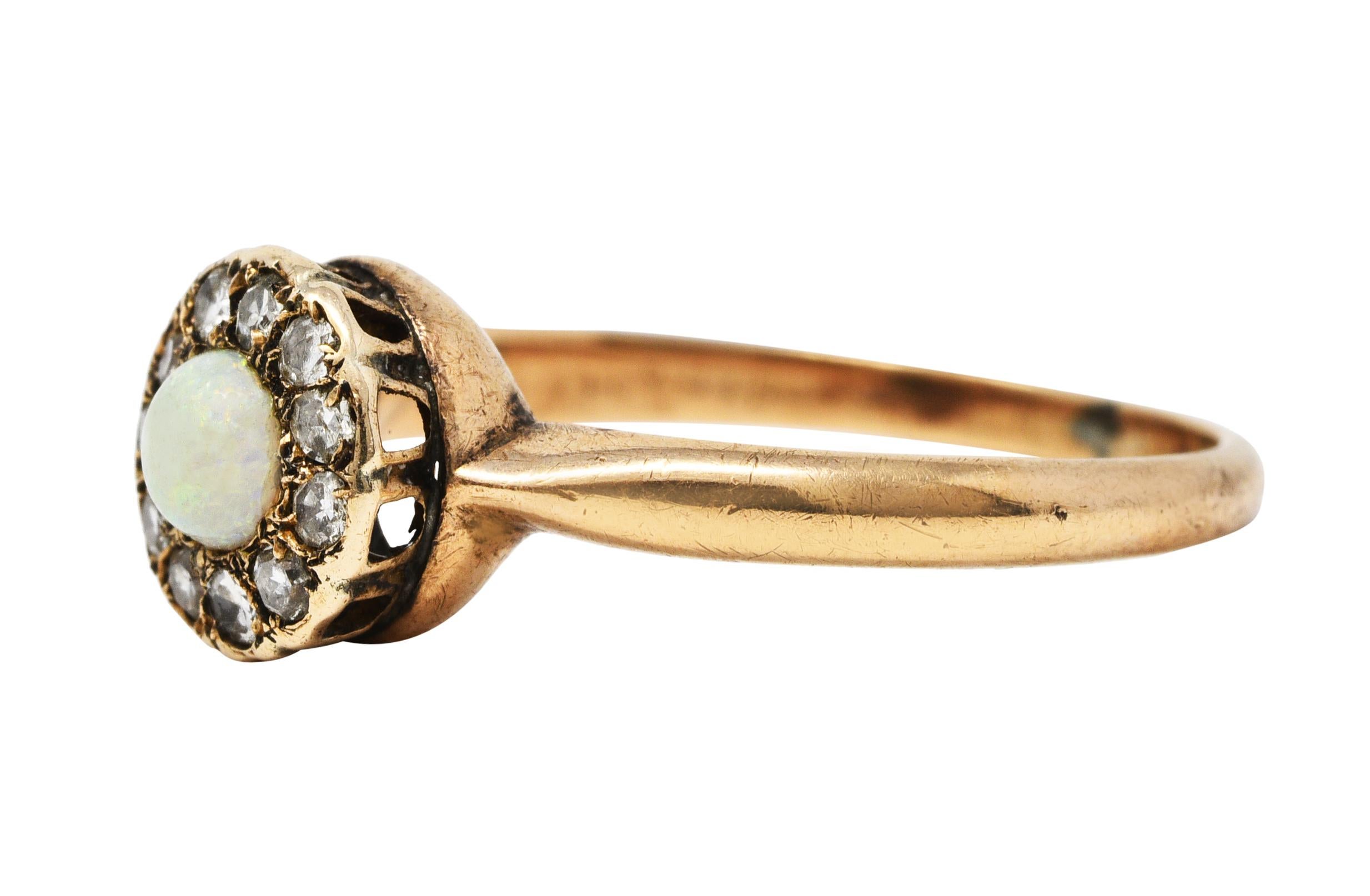 1900 Victorian Opal Diamond 14 Karat Rose Gold Small Cluster Ring 1