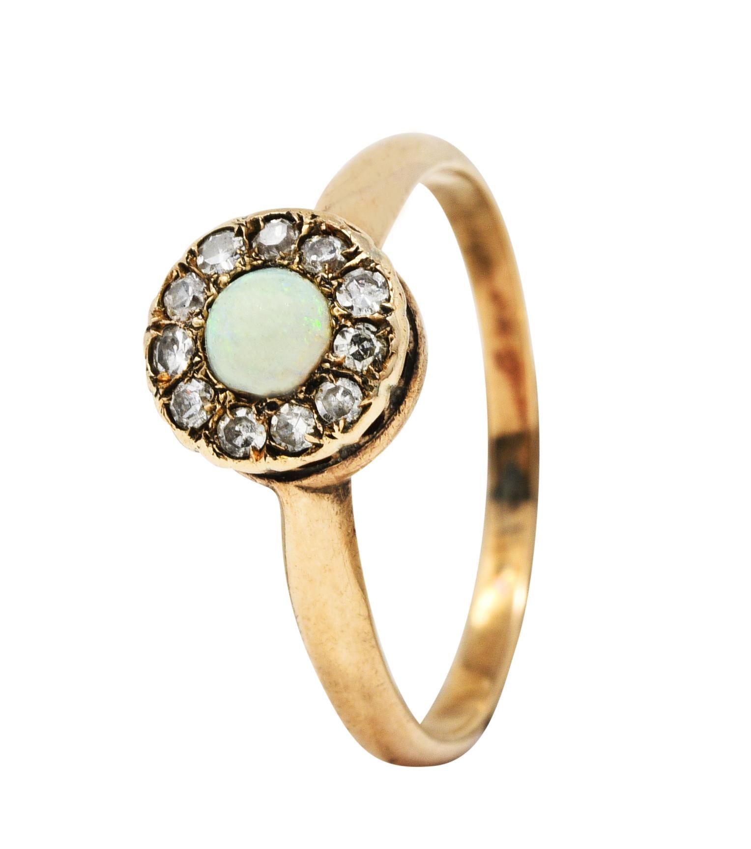 1900 Victorian Opal Diamond 14 Karat Rose Gold Small Cluster Ring 3