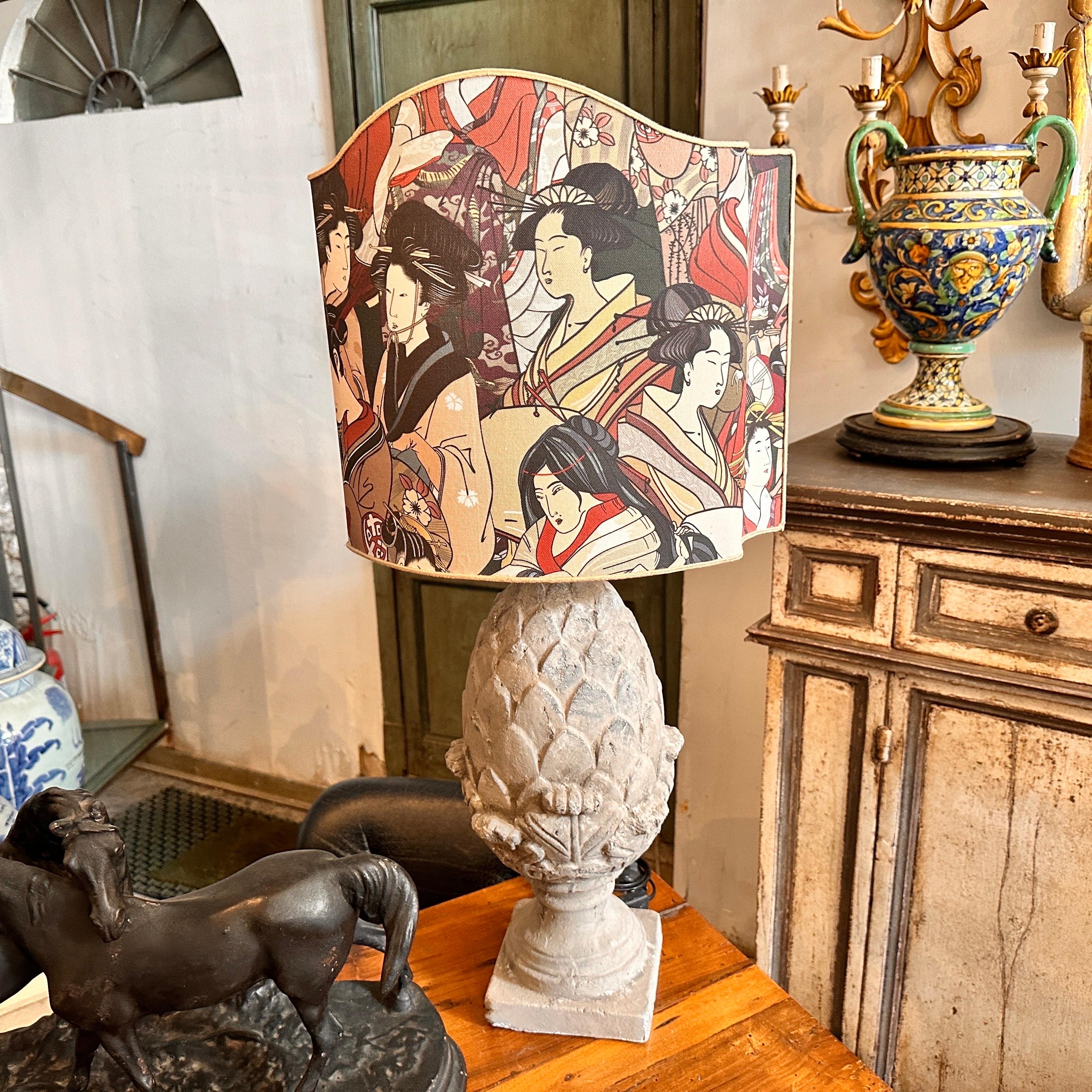 Italian 1900 White Mixed Stone Decorative Pine Cone Transformed in Table Lamp For Sale