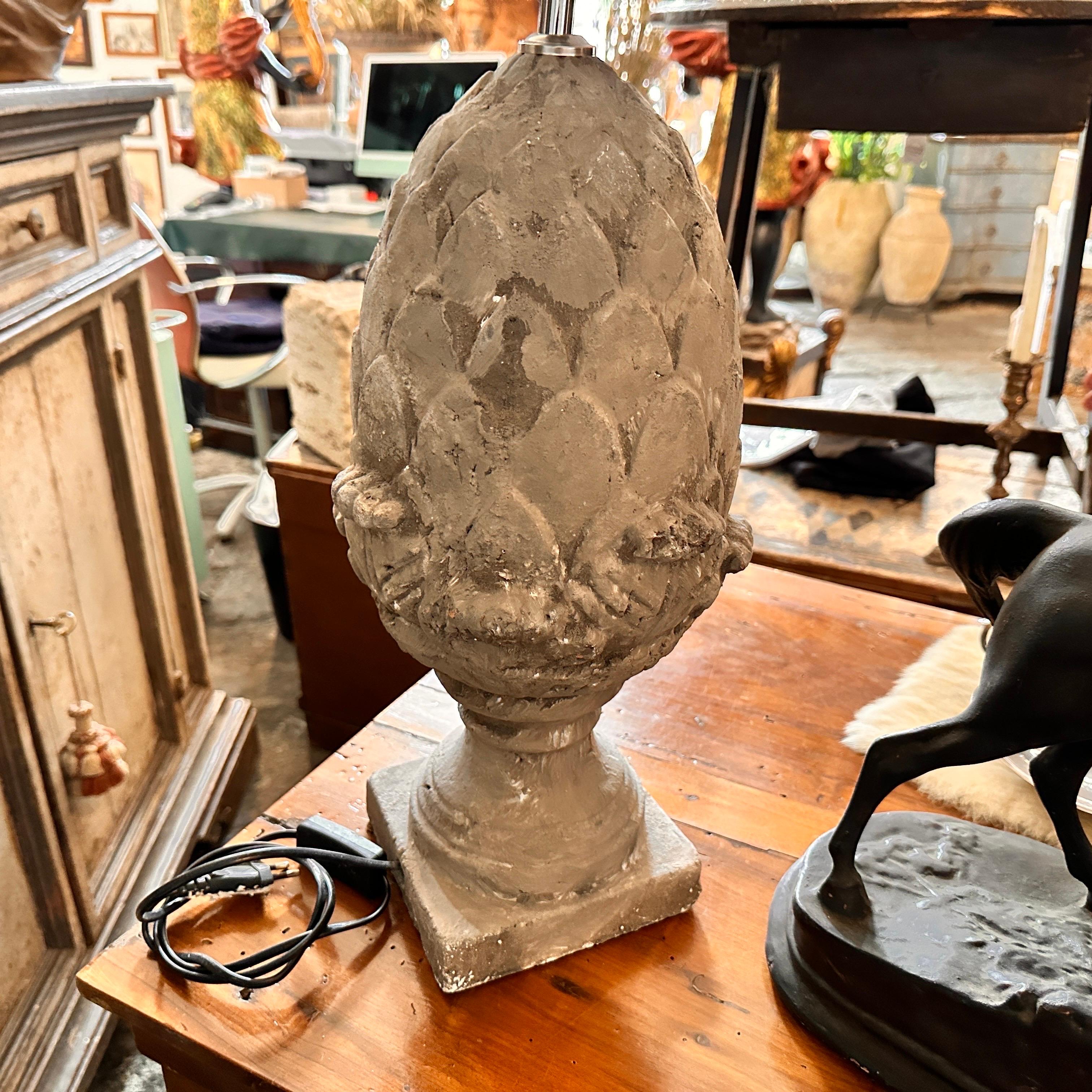 1900 White Mixed Stone Decorative Pine Cone Transformed in Table Lamp In Good Condition For Sale In Catania, Sicilia