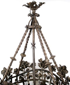 1900 Wrought Iron Patinated Chandelier 8-Light Points