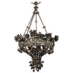 Vintage 1900 Wrought Iron Patinated Chandelier 8-Light Points